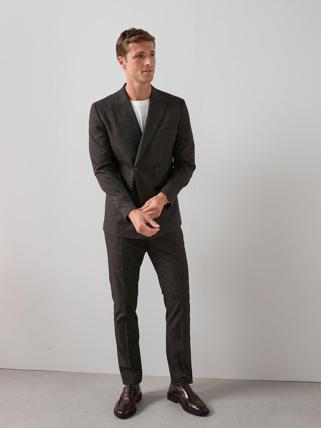 The Very Collection Slim Fit Peak Lapel Double Breasted Textured Suit Jacket - Brown