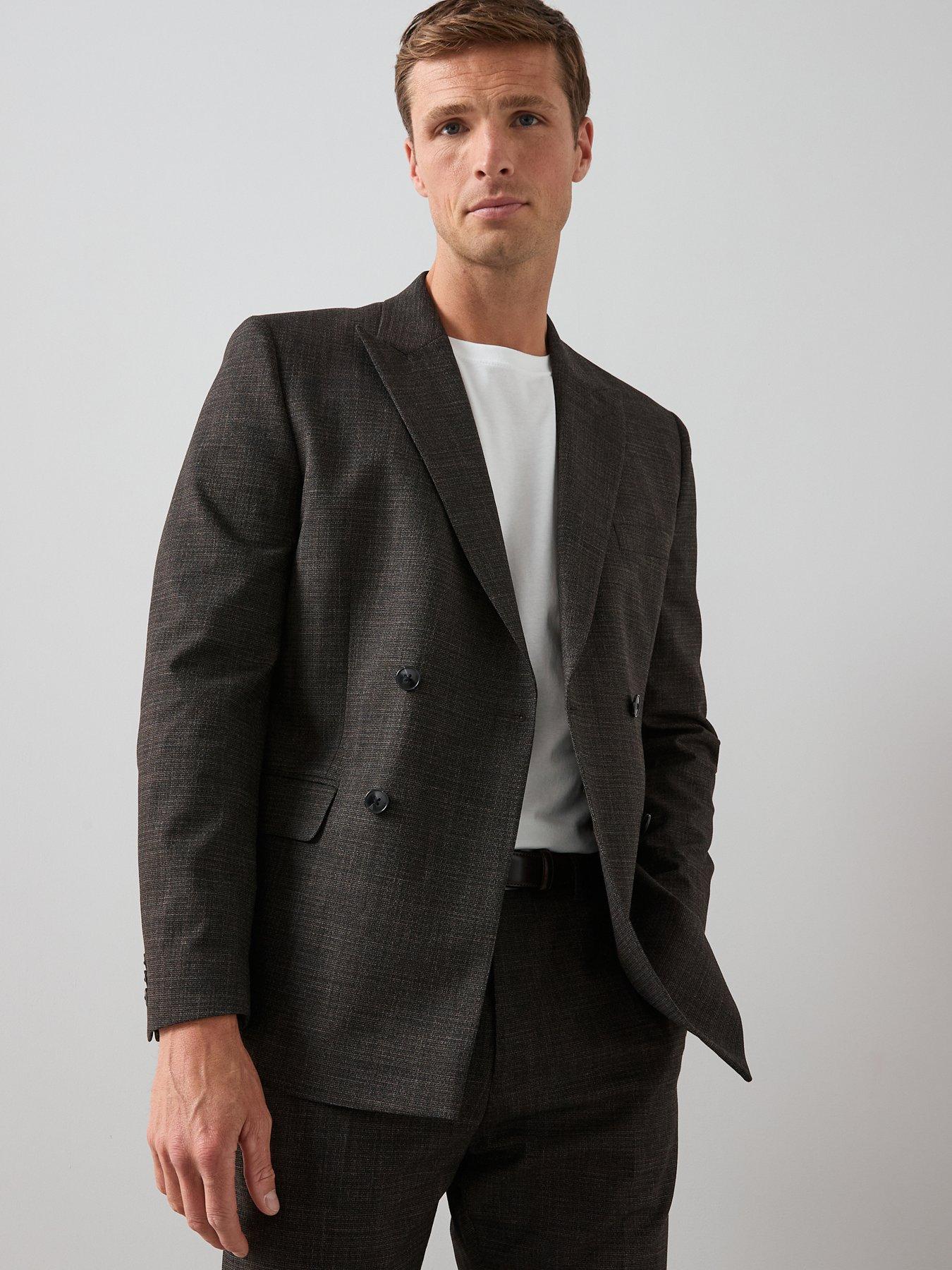 The Very Collection Slim Fit Peak Lapel Double Breasted Textured Suit Jacket - Brown