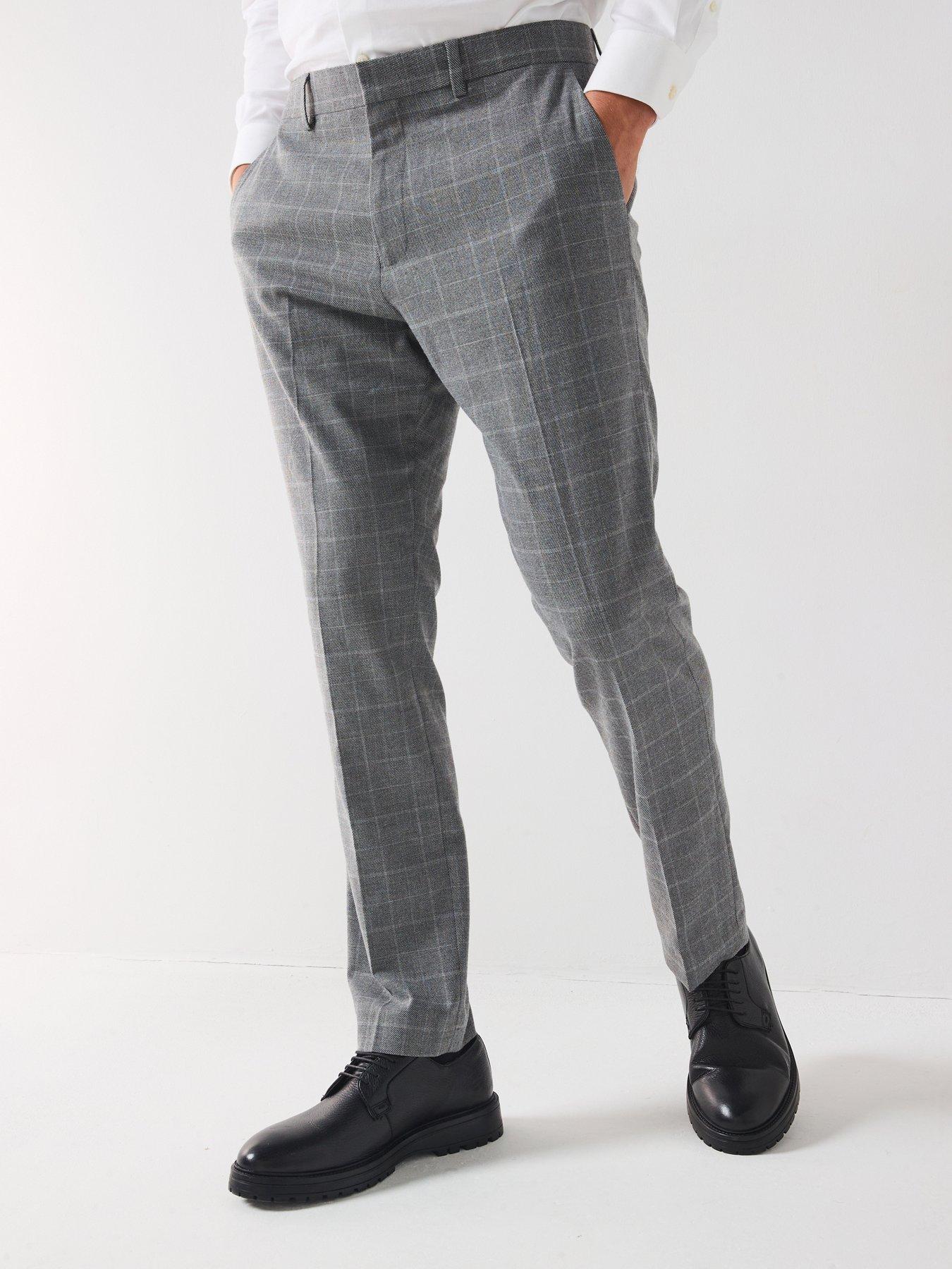 Very Man Slim Fit Windowpane Check Formal Trousers - Light Grey