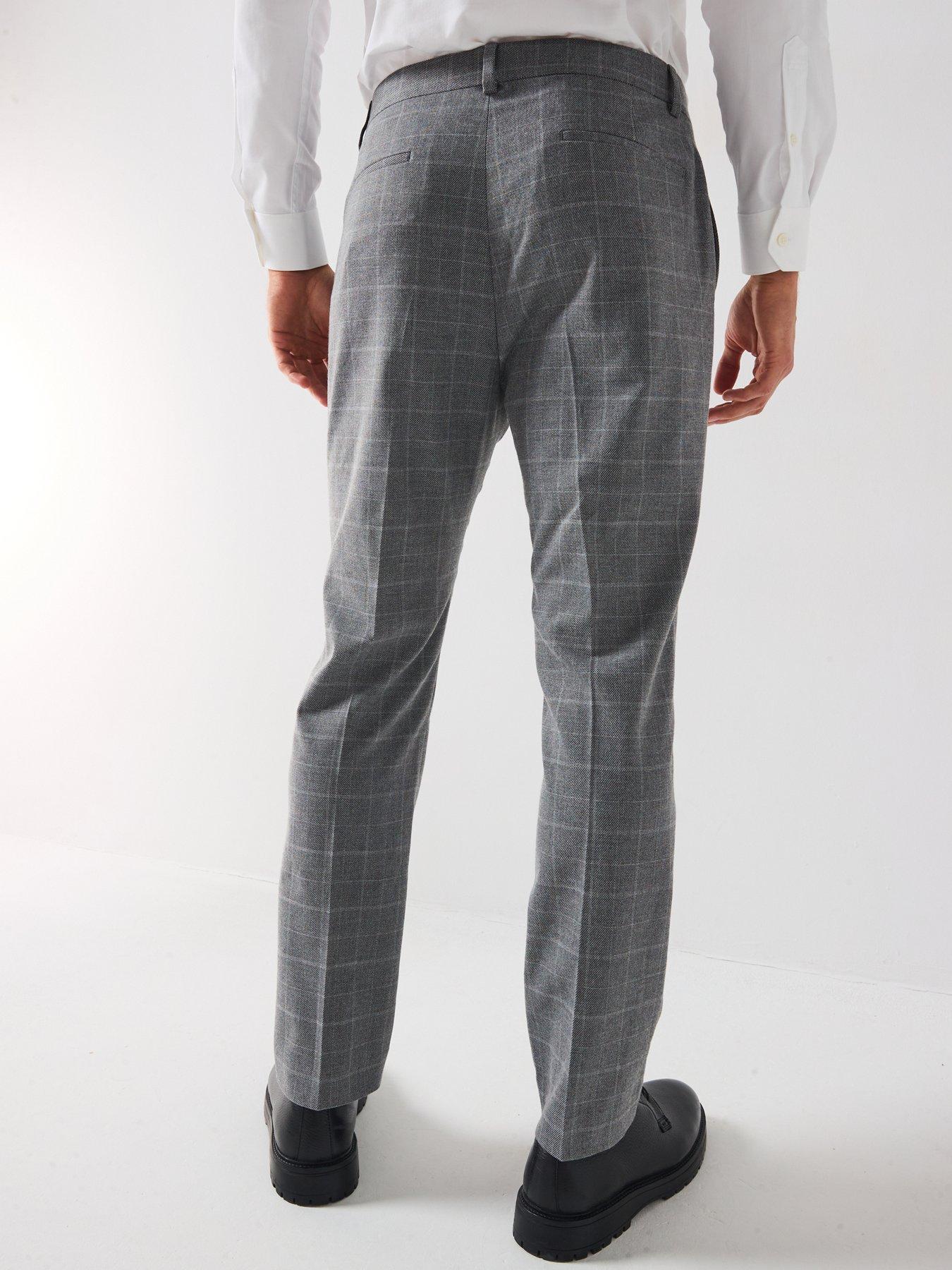 Image 2 of 6 of Very Man Slim Fit Windowpane Check Formal Trousers - Light Grey