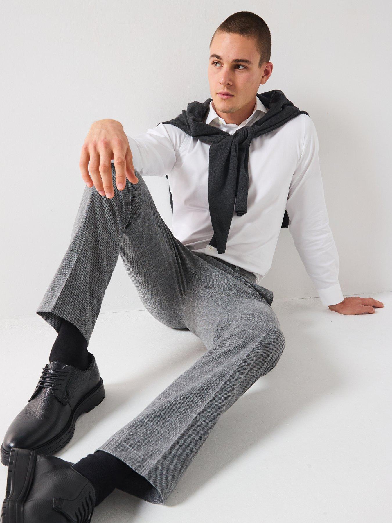 Image 3 of 6 of Very Man Slim Fit Windowpane Check Formal Trousers - Light Grey