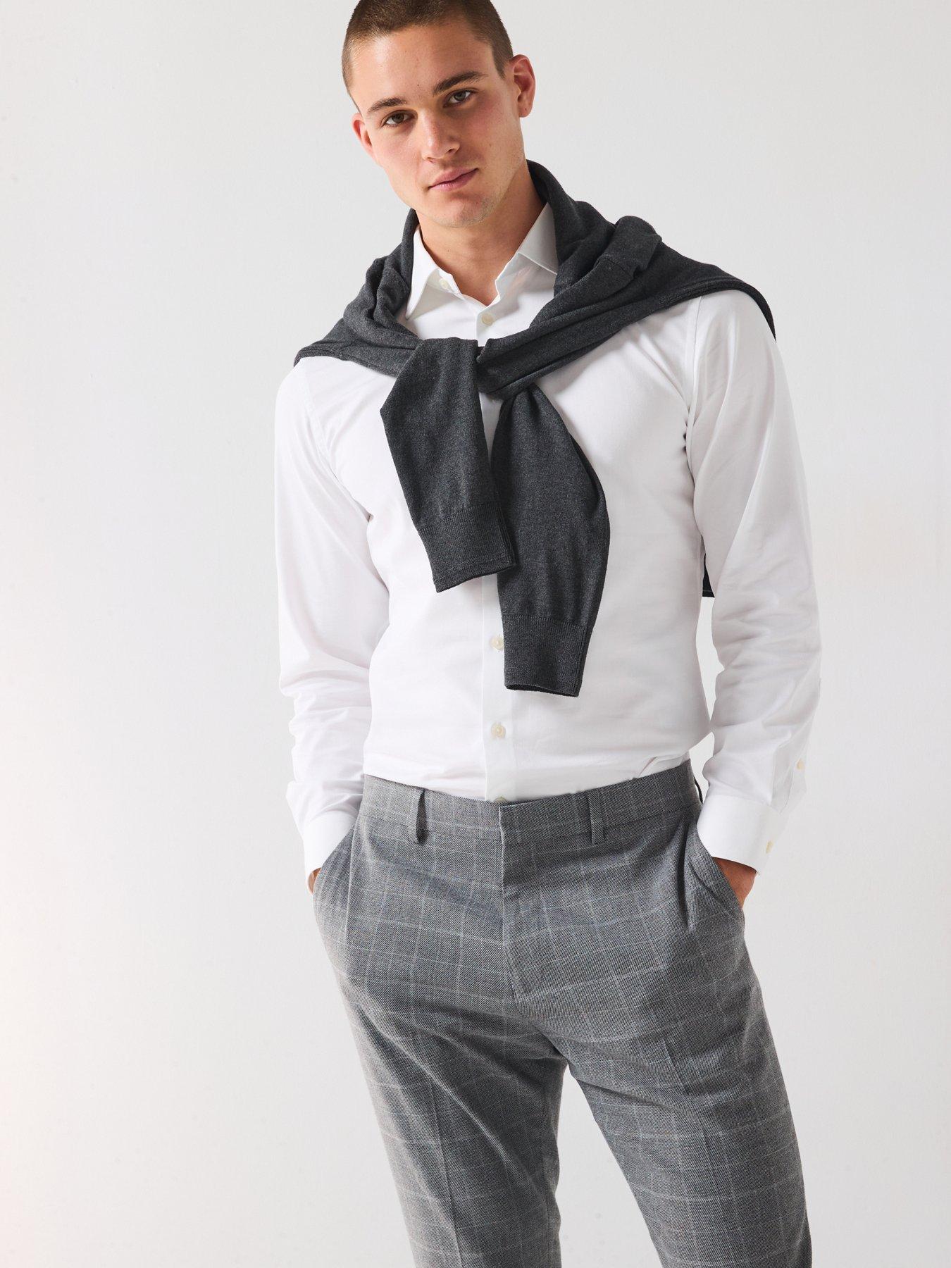 Image 4 of 6 of Very Man Slim Fit Windowpane Check Formal Trousers - Light Grey