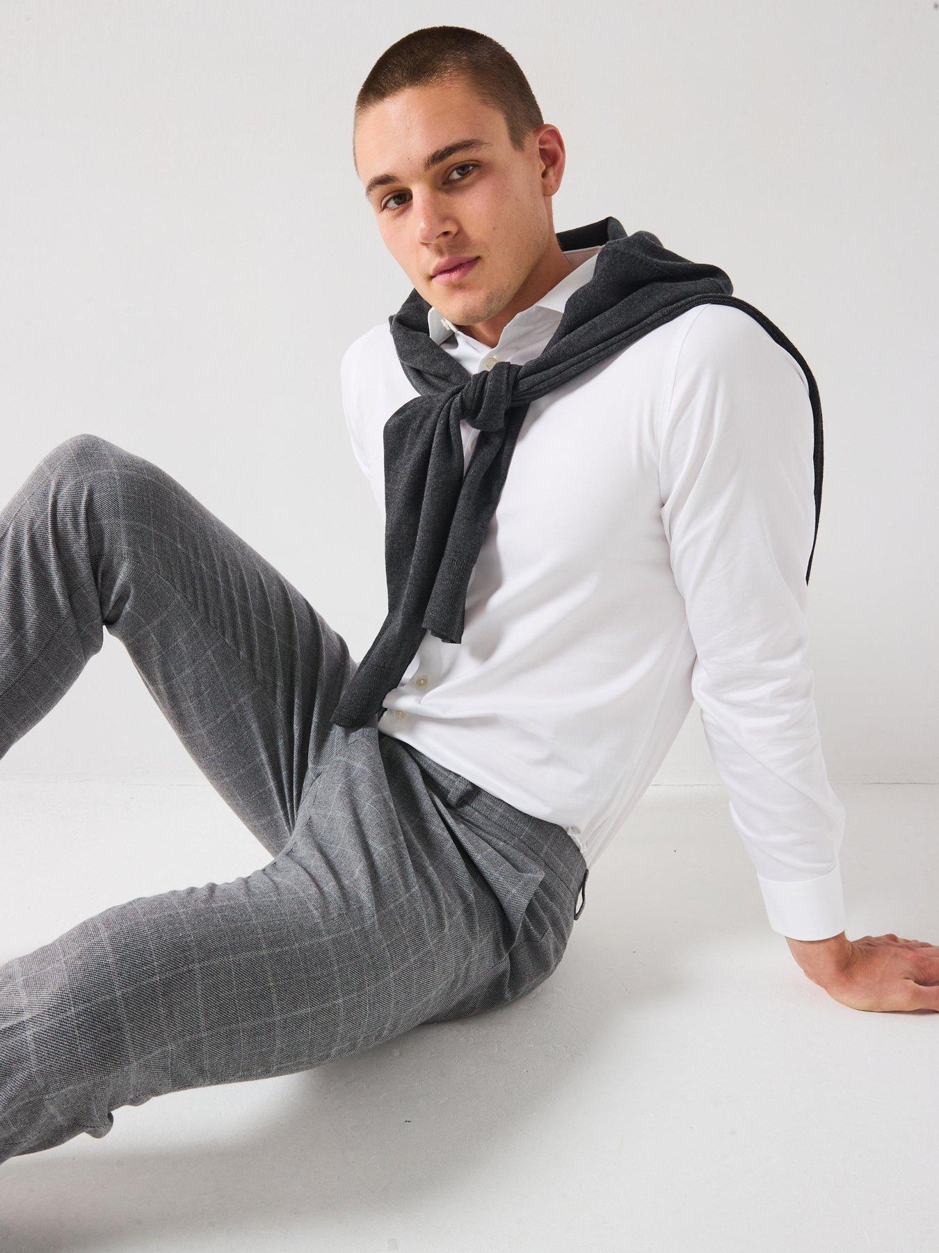 Image 5 of 6 of Very Man Slim Fit Windowpane Check Formal Trousers - Light Grey