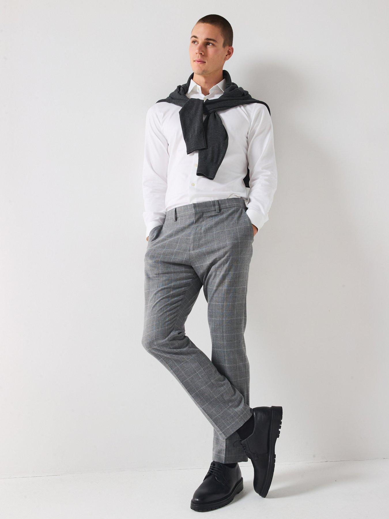 Image 6 of 6 of Very Man Slim Fit Windowpane Check Formal Trousers - Light Grey