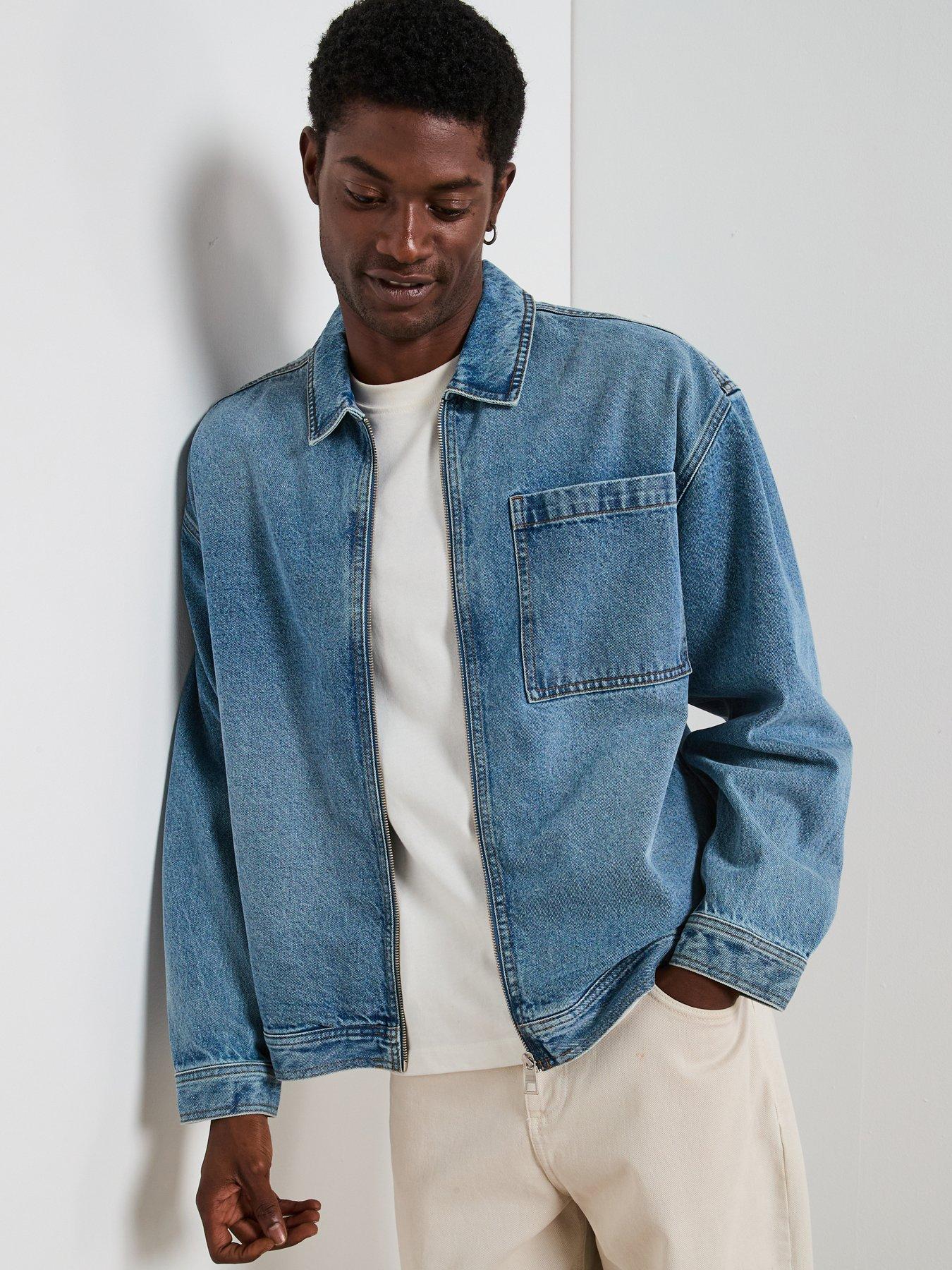 undefined Relaxed Fit Zip Denim Jacket - Light Blue