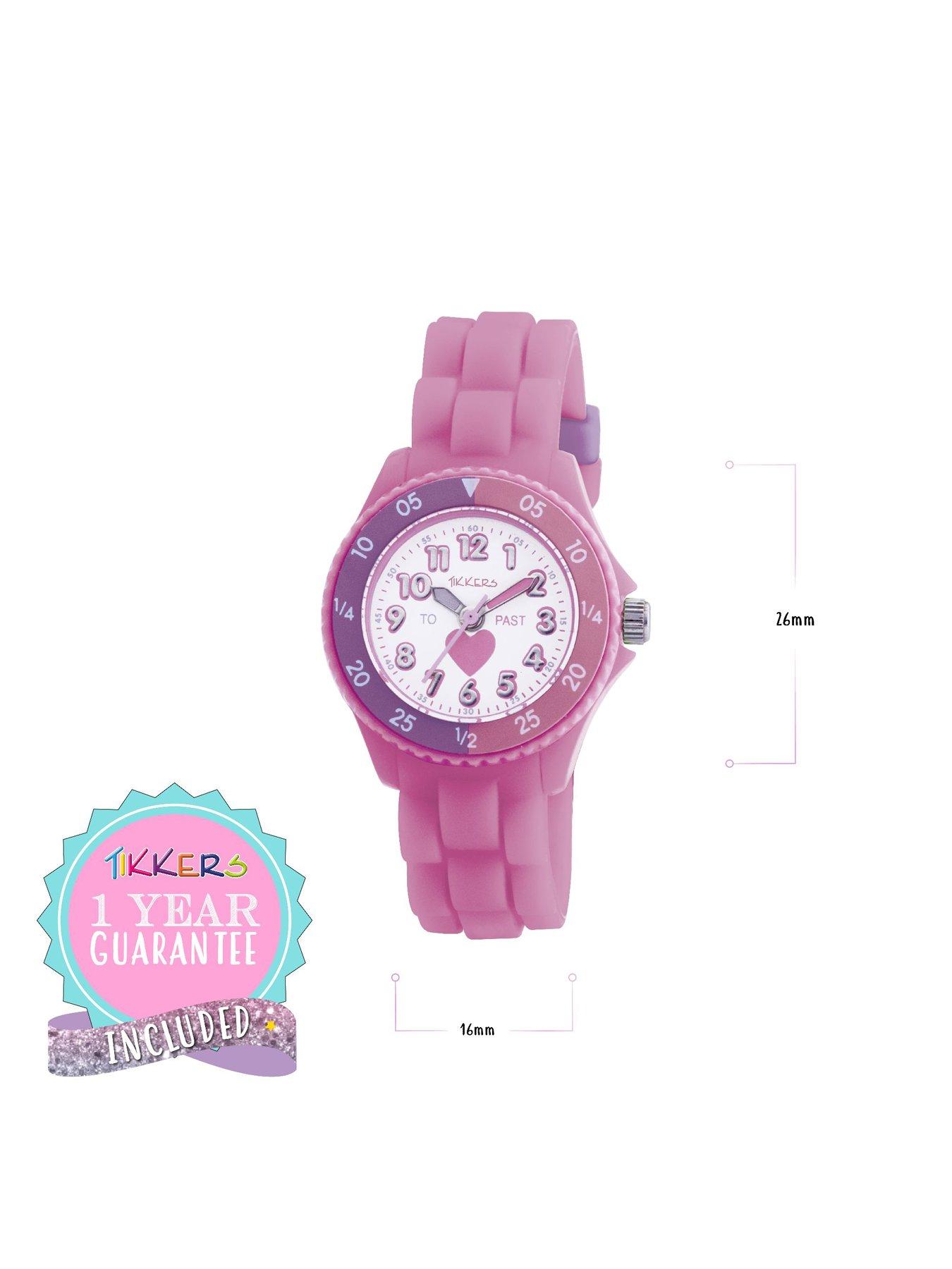 Image 4 of 7 of Tikkers Girls Pink Silicone Strap Heart Time Teacher Watch