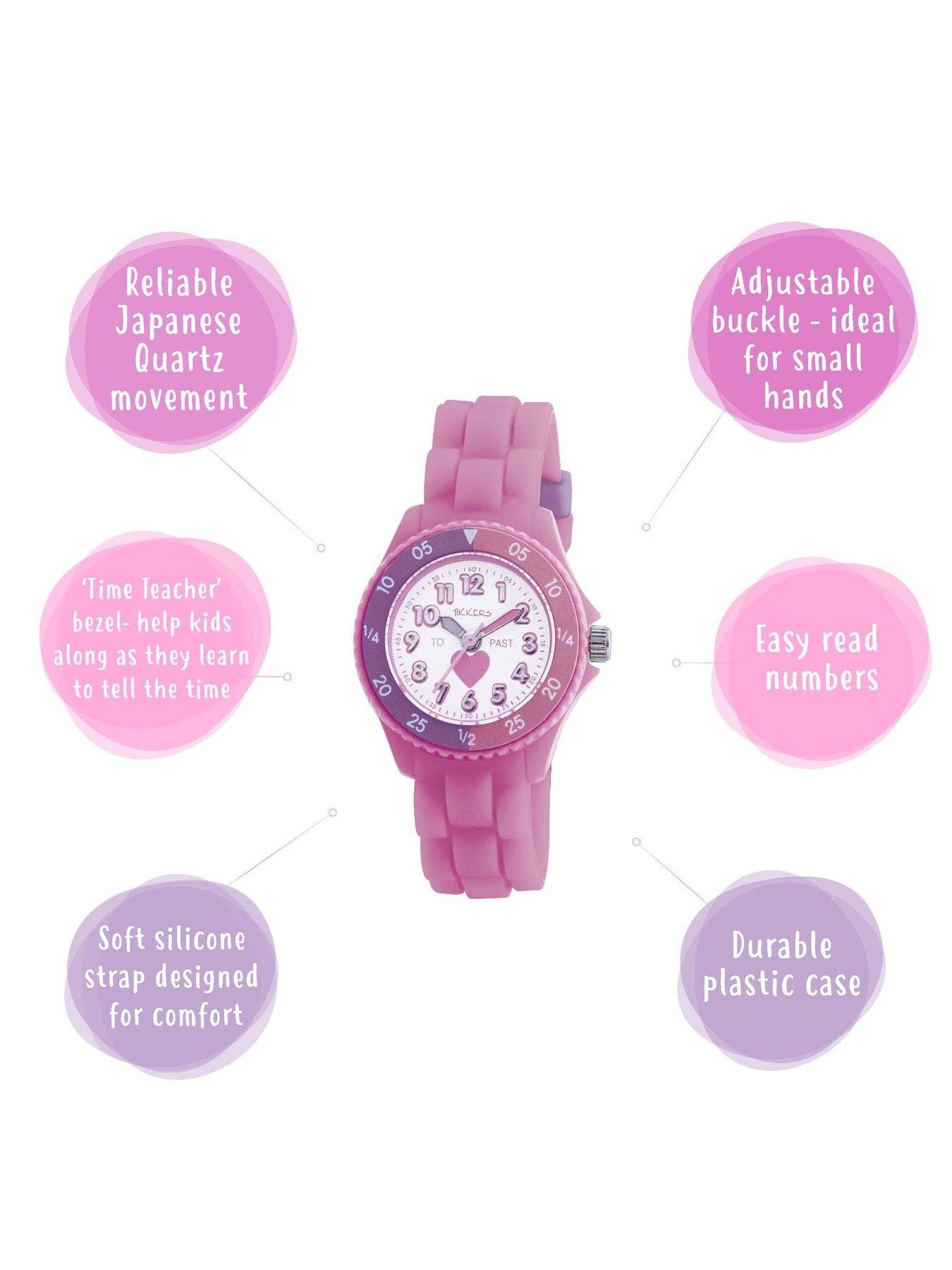 Image 5 of 7 of Tikkers Girls Pink Silicone Strap Heart Time Teacher Watch