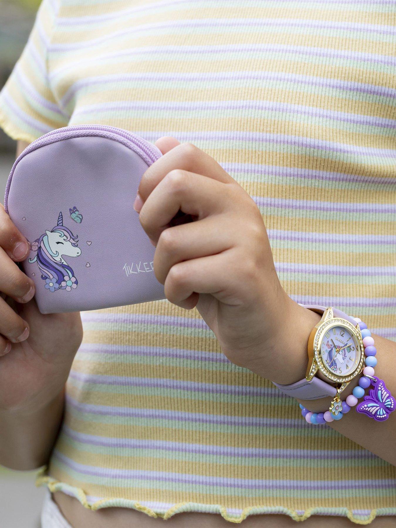Tikkers Girls Purple Unicorn Watch, Bracelet and Purse Gift Set