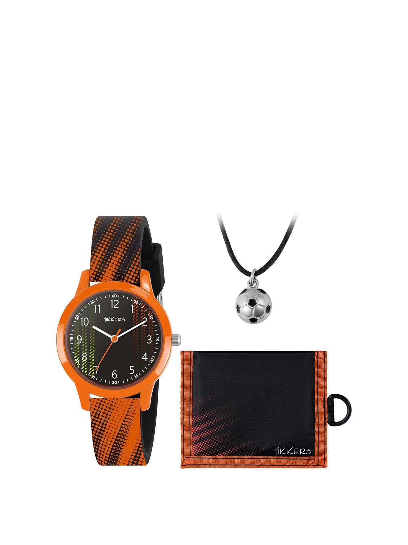 Image 1 of 7 of Tikkers Black &amp; Orange Football Watch, Necklace and Wallet Gift Set