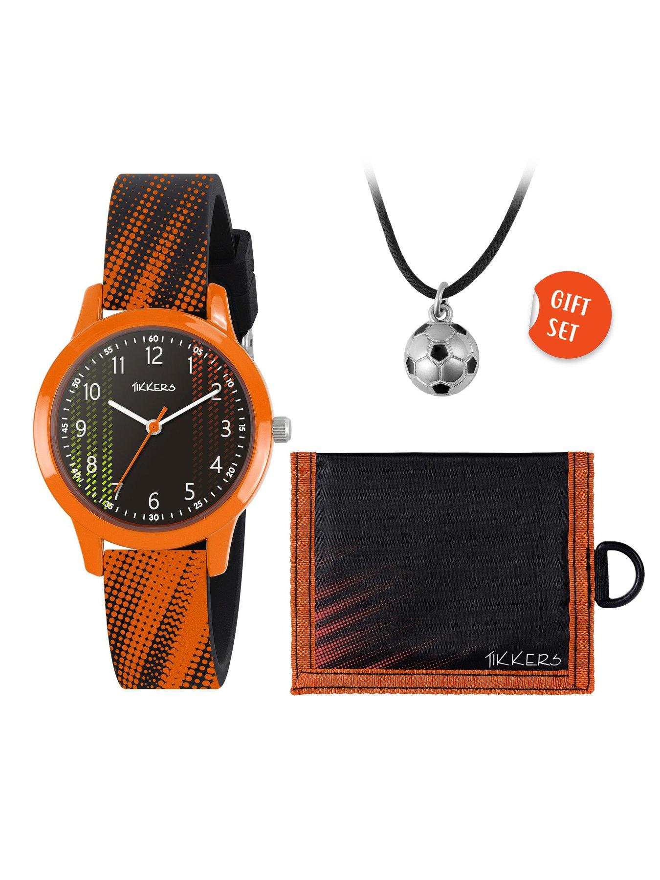 Image 3 of 7 of Tikkers Black &amp; Orange Football Watch, Necklace and Wallet Gift Set