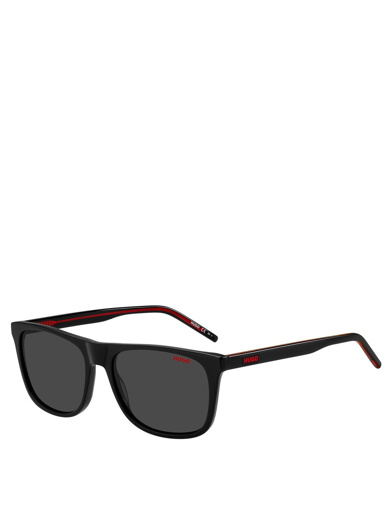 Image of HUGO Acetate Rectangular Logo Sunglasses