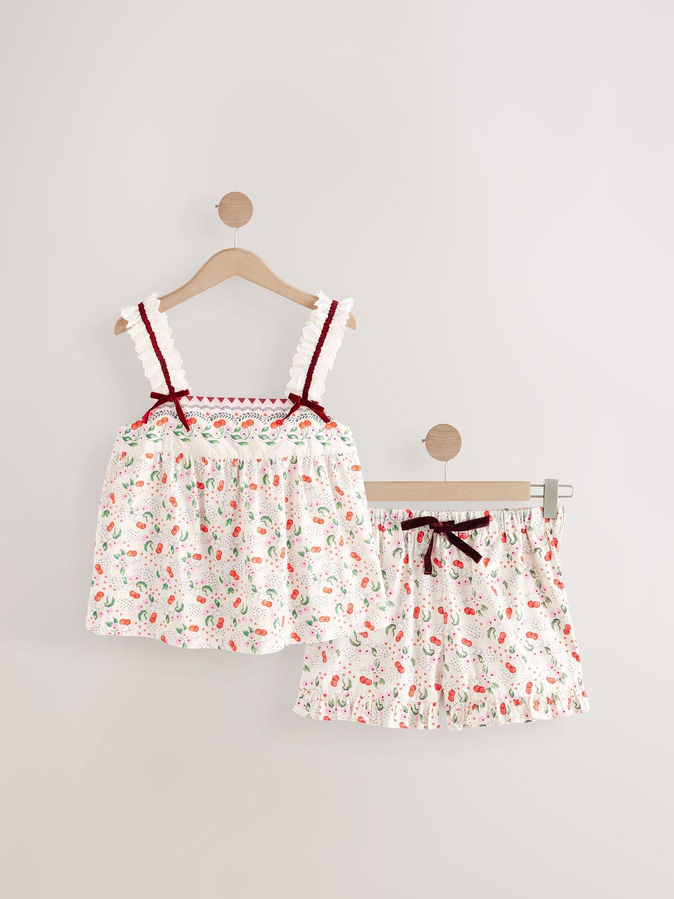 undefined Cami and Shorts Cherry Print Pyjamas Set - White