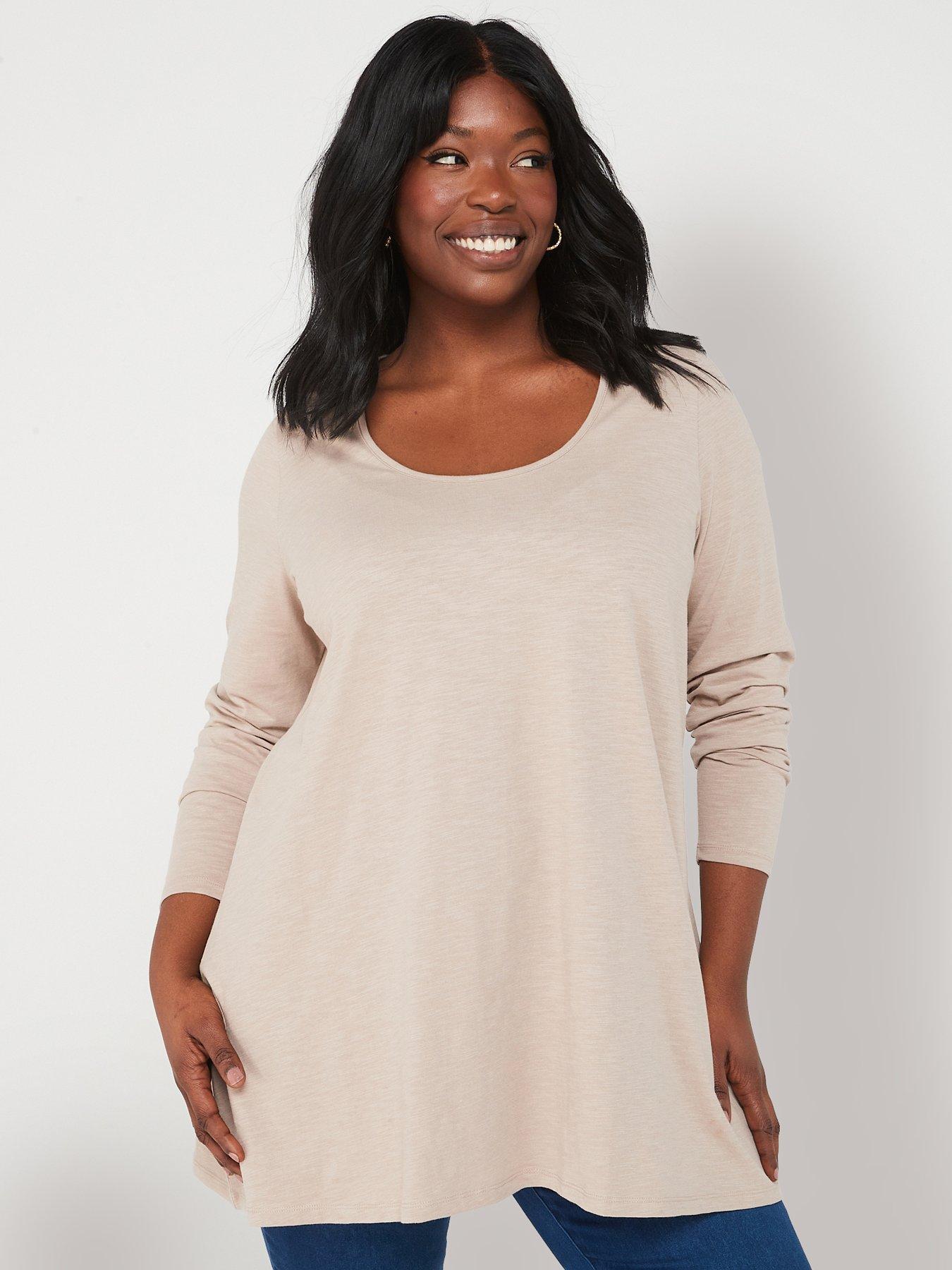 Image 1 of 6 of The Very Collection Curve Scoop Neck Long Sleeve Top - Beige