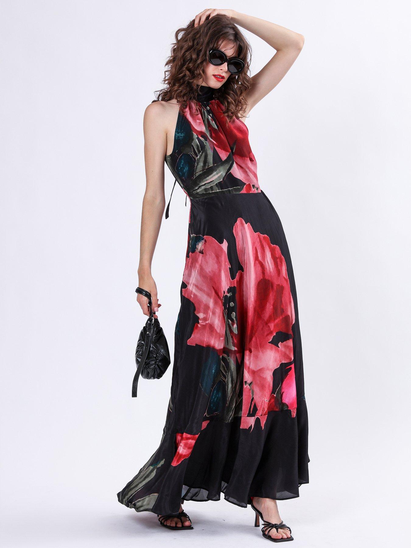 Image 3 of 6 of Religion Valeria Column Maxi Dress With Large Floral Print - Pink