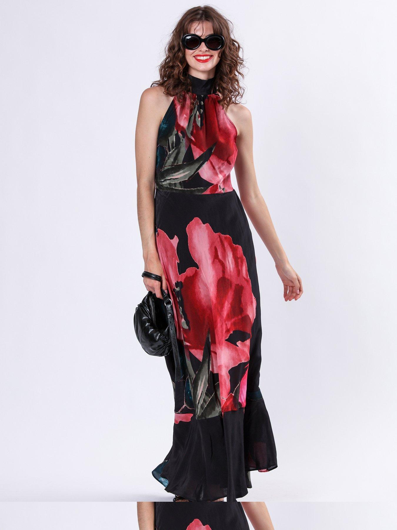 Image 4 of 6 of Religion Valeria Column Maxi Dress With Large Floral Print - Pink