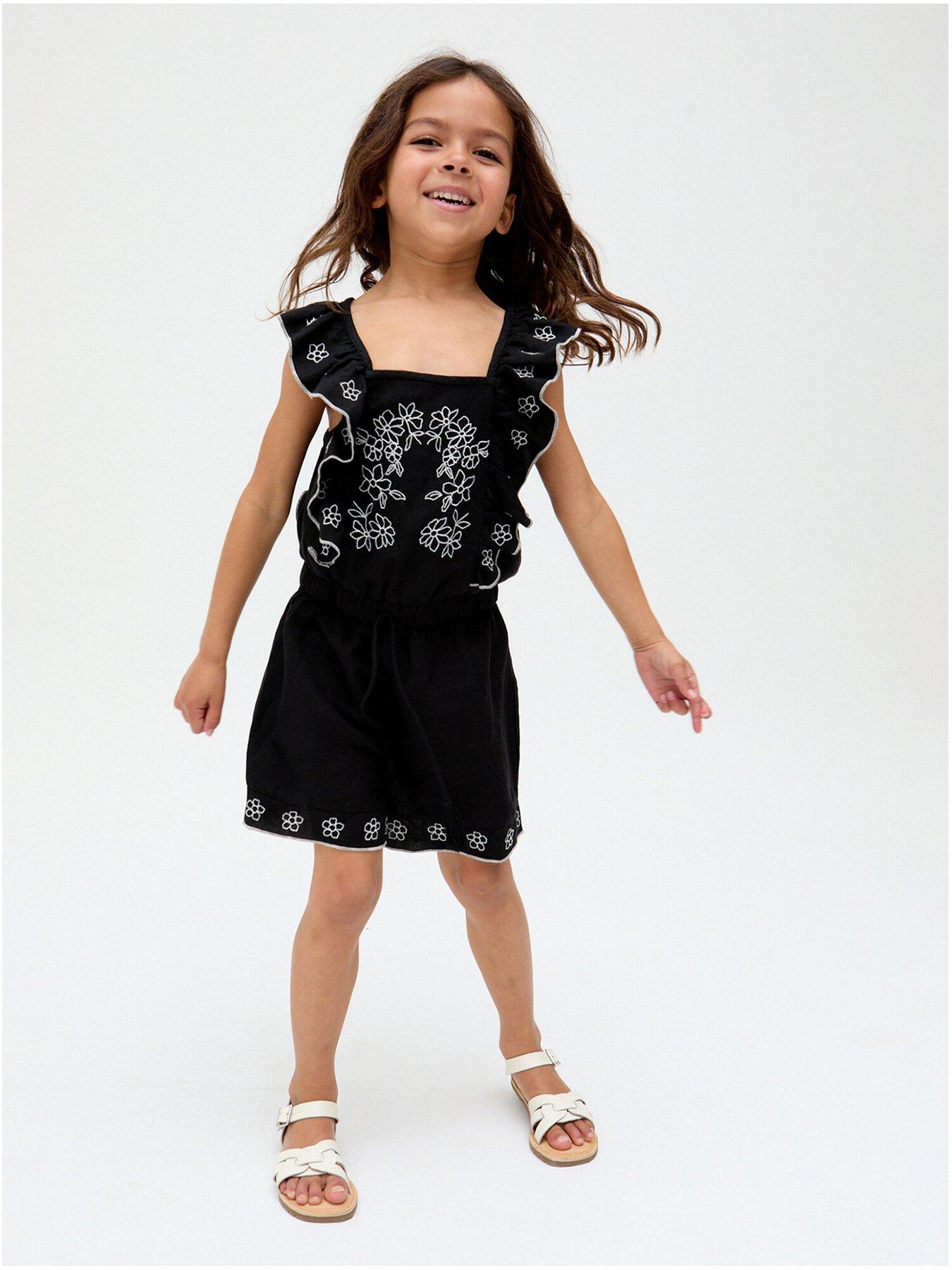 undefined Girls Philo Placement Embroidered Playsuit - Black