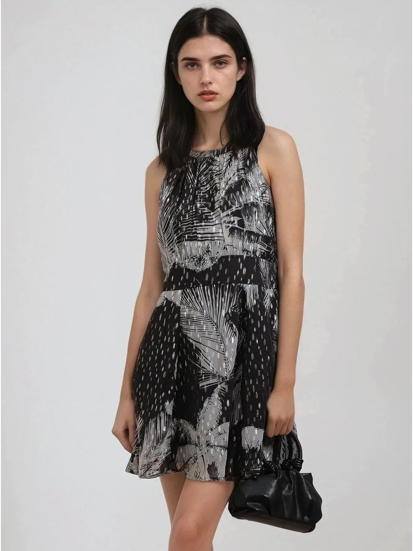 Image 1 of 6 of Religion Palm Mini Dress In Metallic Print