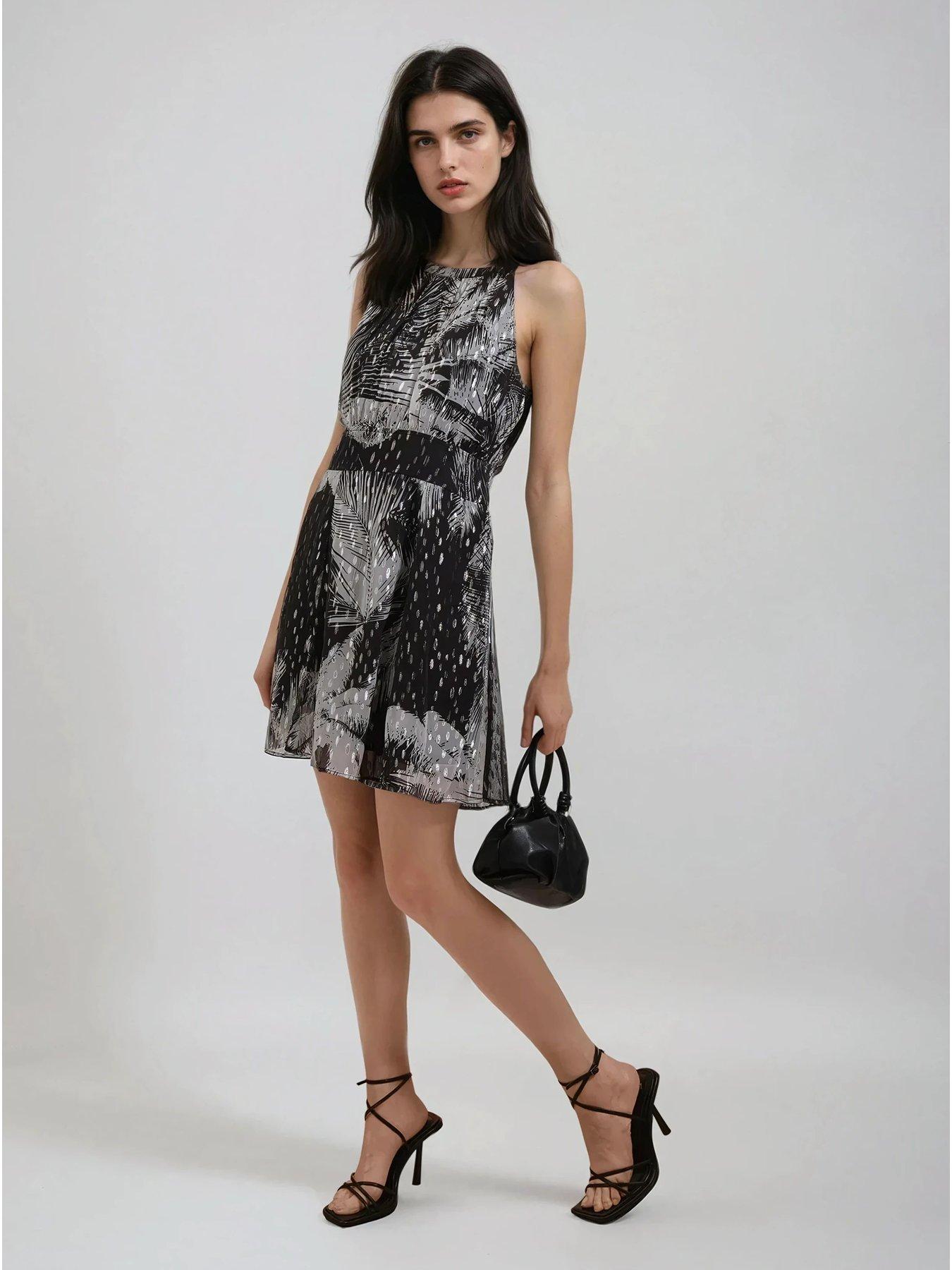Image 4 of 6 of Religion Palm Mini Dress In Metallic Print