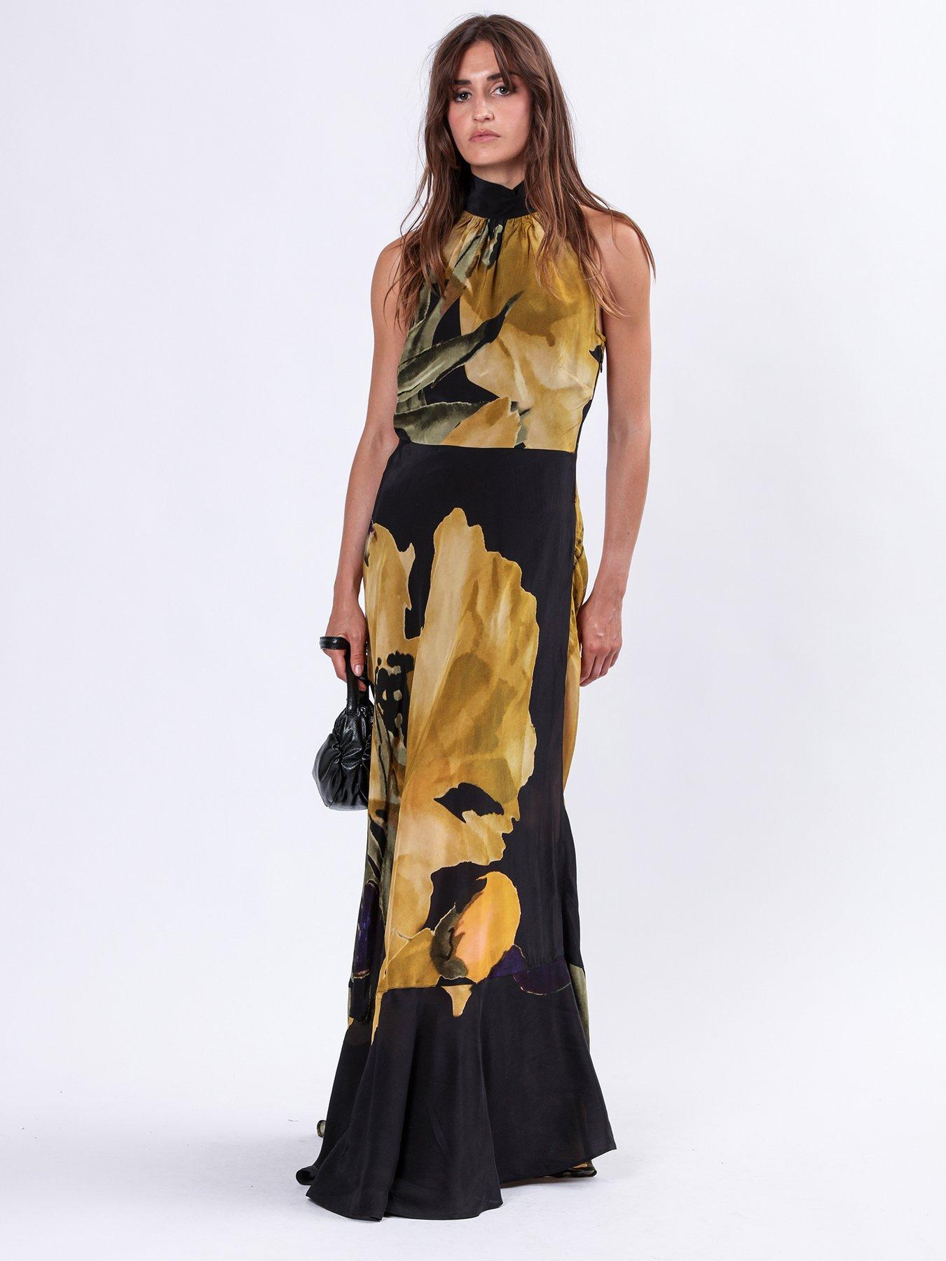 Image 3 of 6 of Religion Valeria Column Maxi Dress With Large Yellow Floral Print