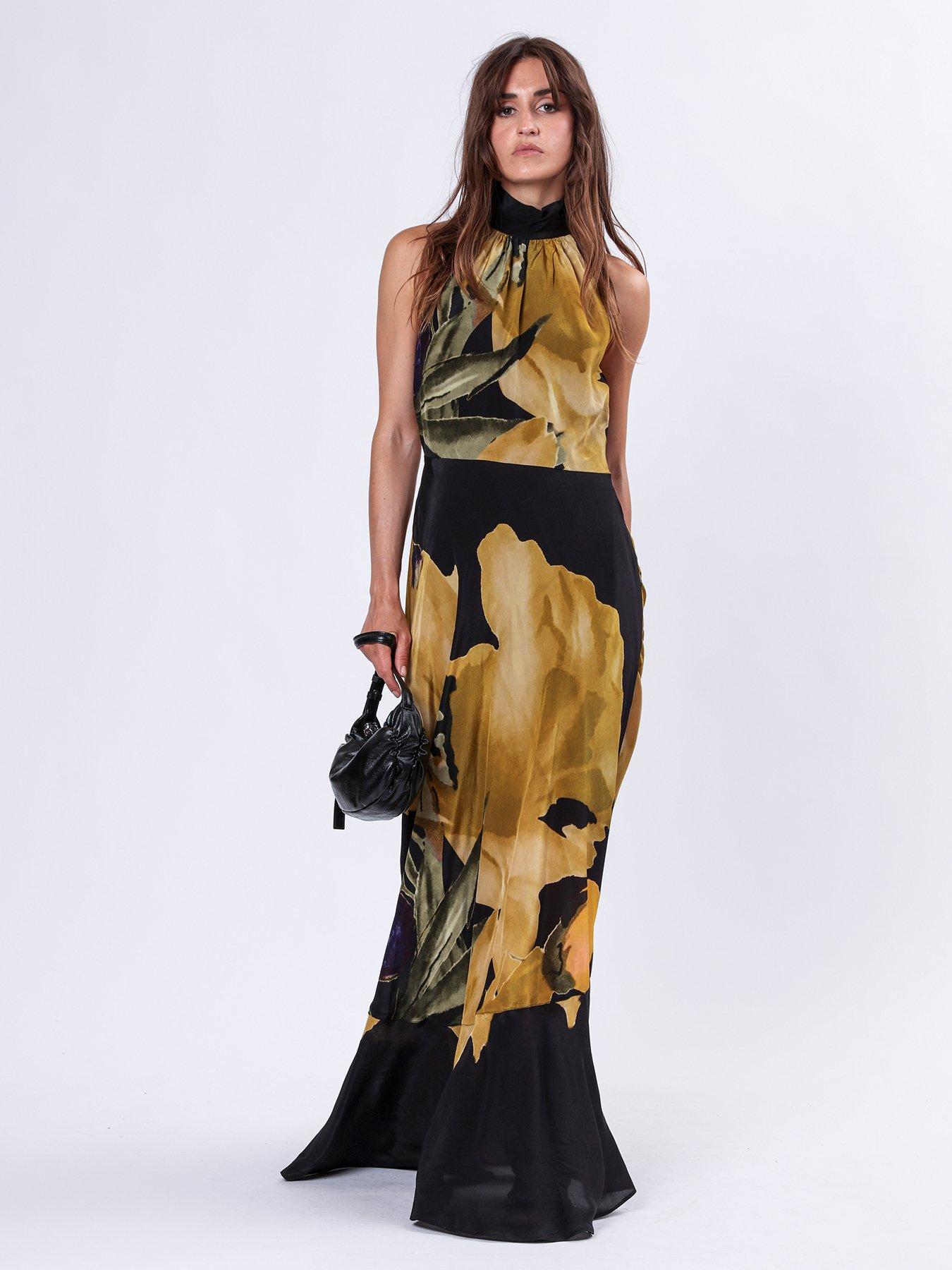 Image 4 of 6 of Religion Valeria Column Maxi Dress With Large Yellow Floral Print