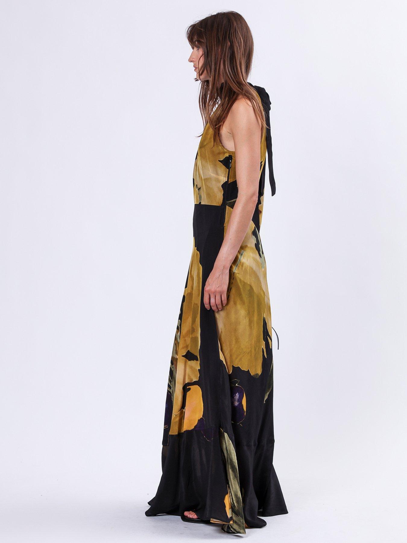 Image 5 of 6 of Religion Valeria Column Maxi Dress With Large Yellow Floral Print