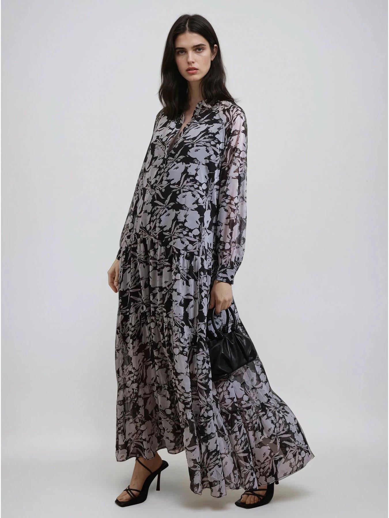 Image 1 of 6 of Religion Sunset Tiered Maxi Dress In Dark Ditsy Floral Print