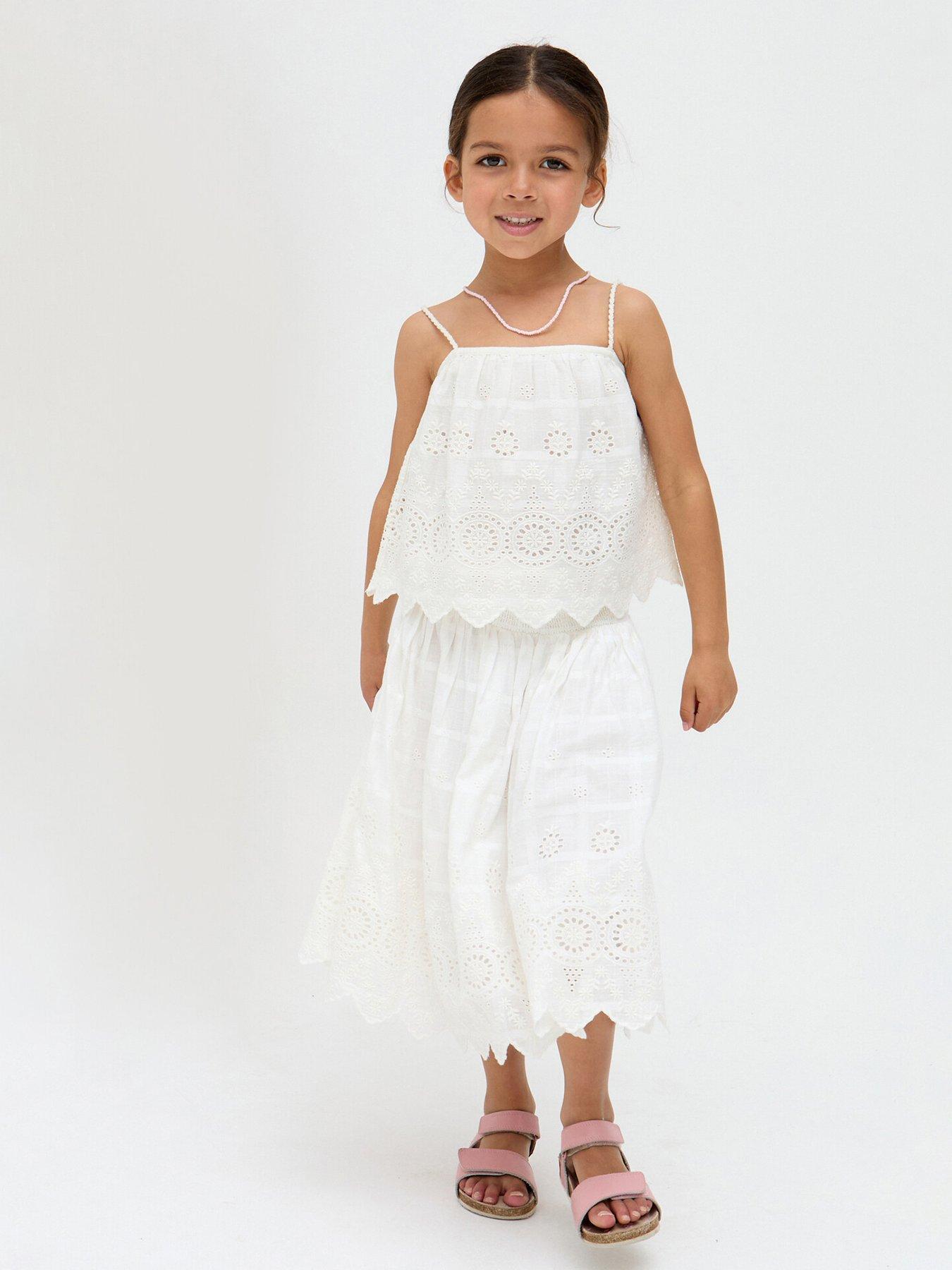 Raffya Kids Ruffa Co Ord Top, Cream, Size Age: 6 Years
