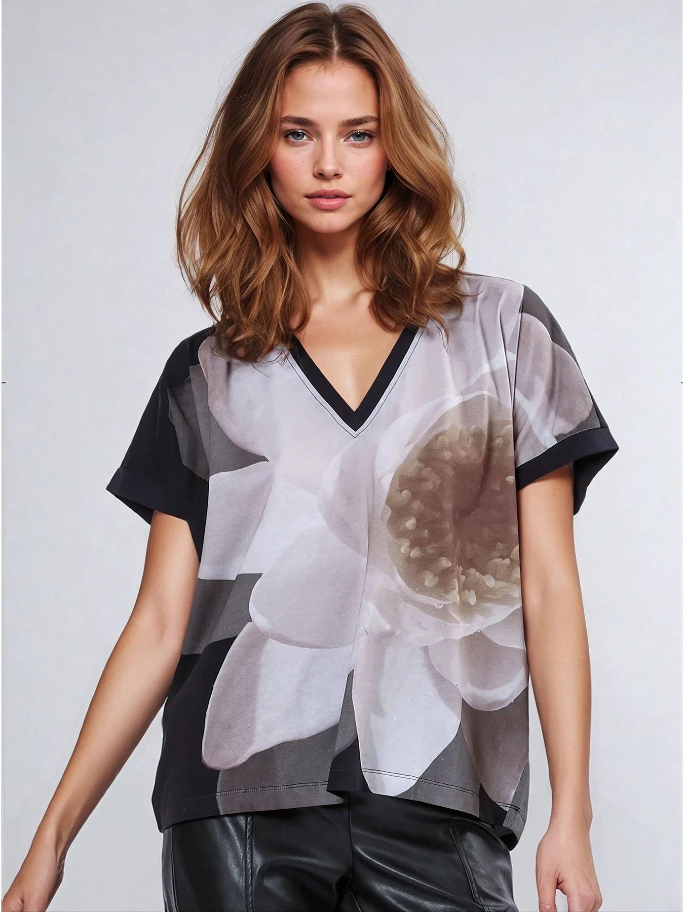 undefined Cloak Top With Large Floral Placement Print