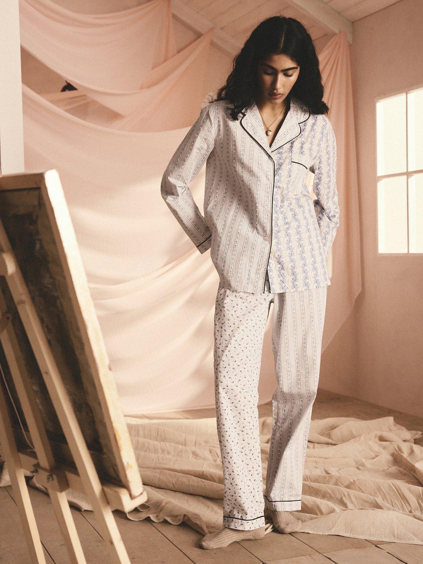 undefined Print Mix Button Up Pyjamas - Blue