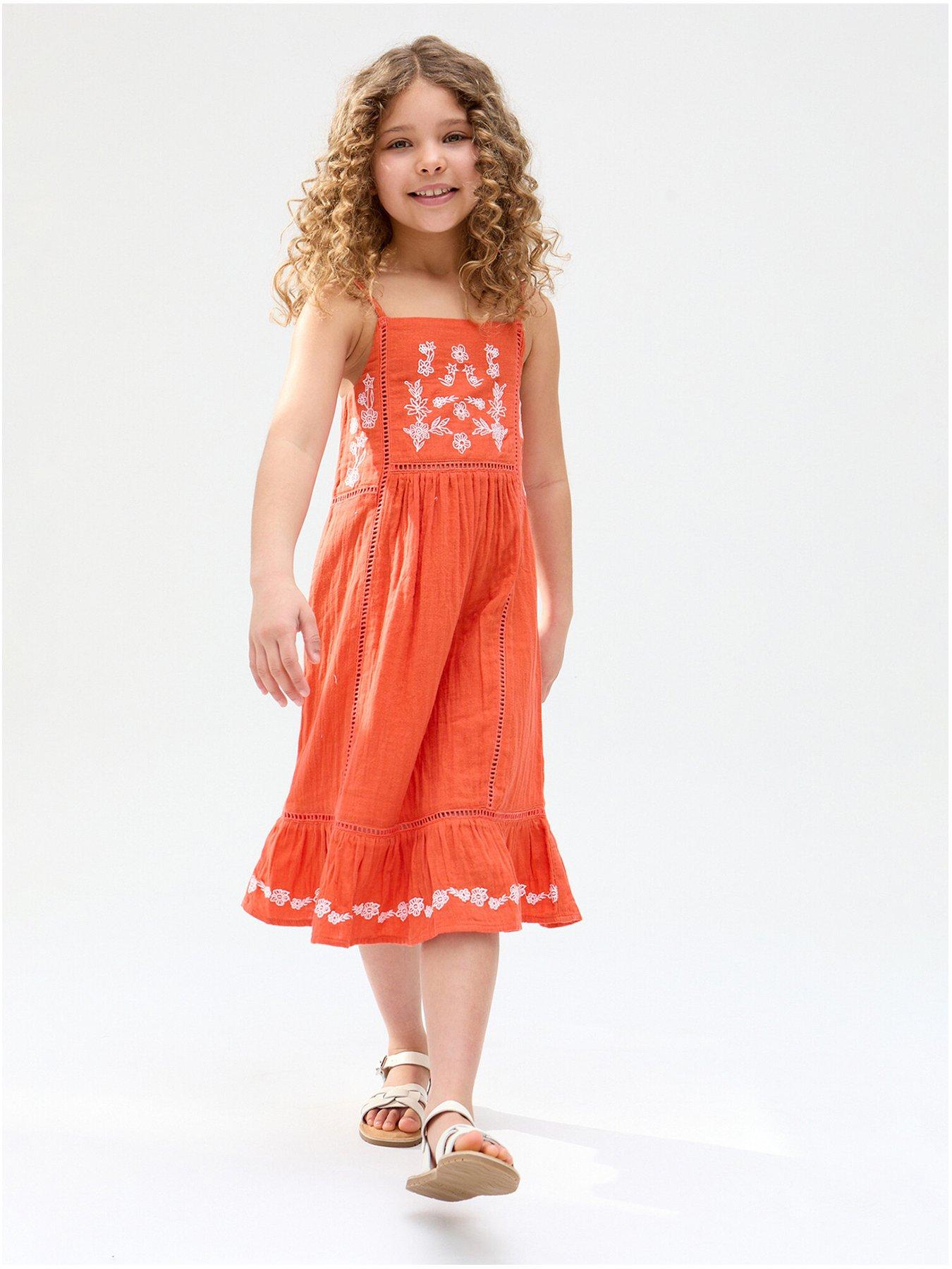 undefined Elena Embroidery Placement Dress - Orange