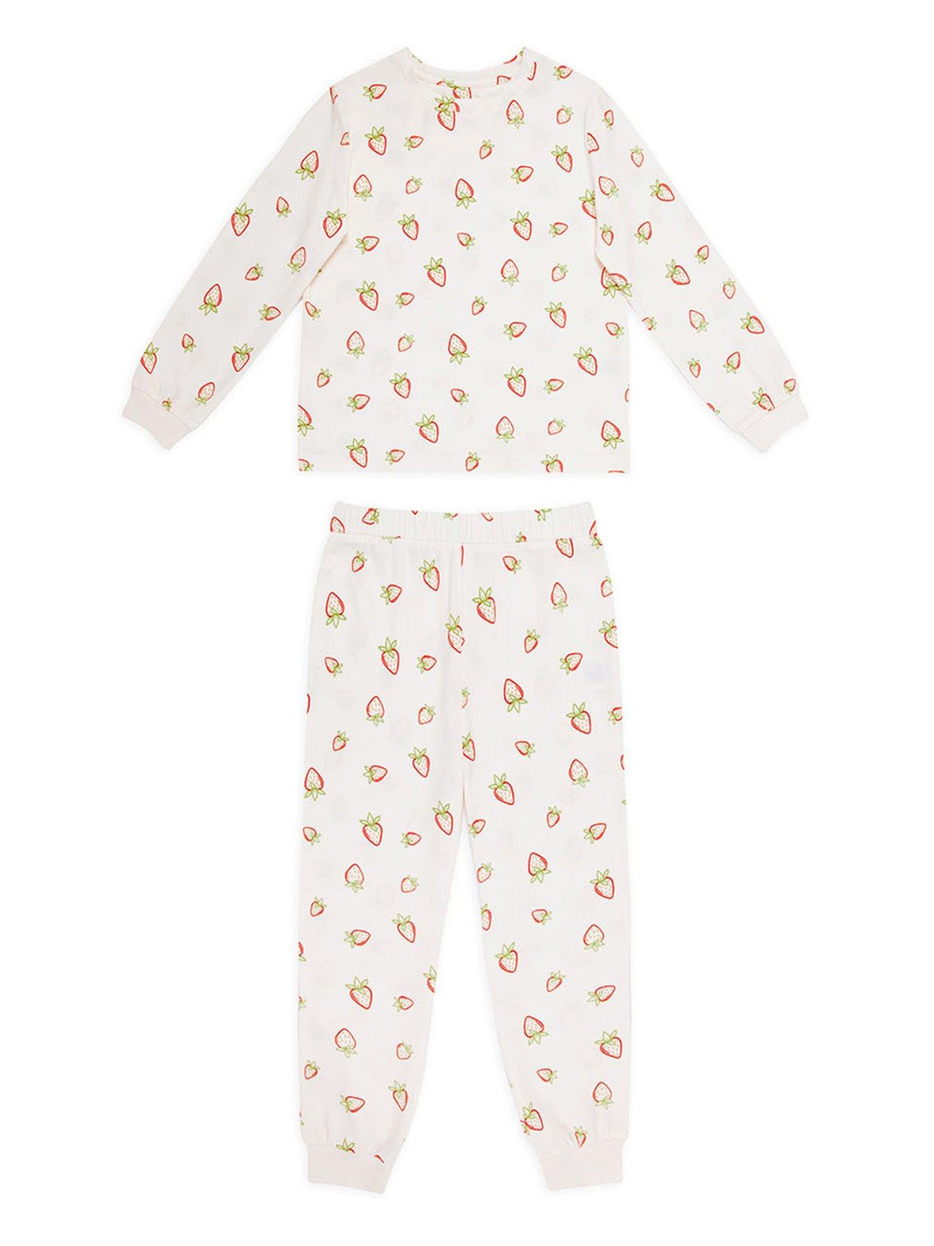 undefined Kids Unisex Ditsy Strawberry Long Sleeve Pyjamas - Off White