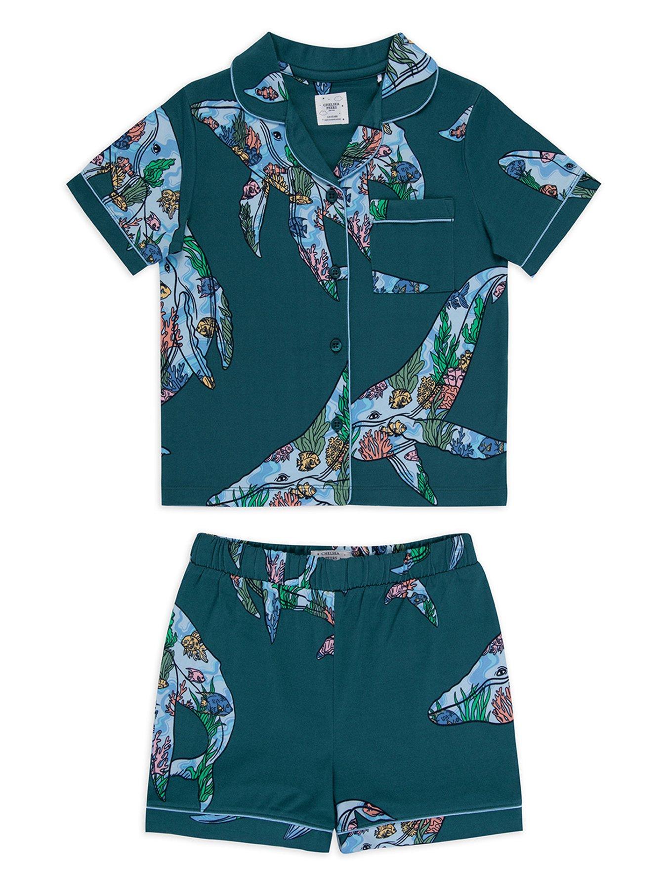 undefined Kids Unisex Whale Coral Reef Short Sleeve Revere Top And Short Pyjama Set - Teal