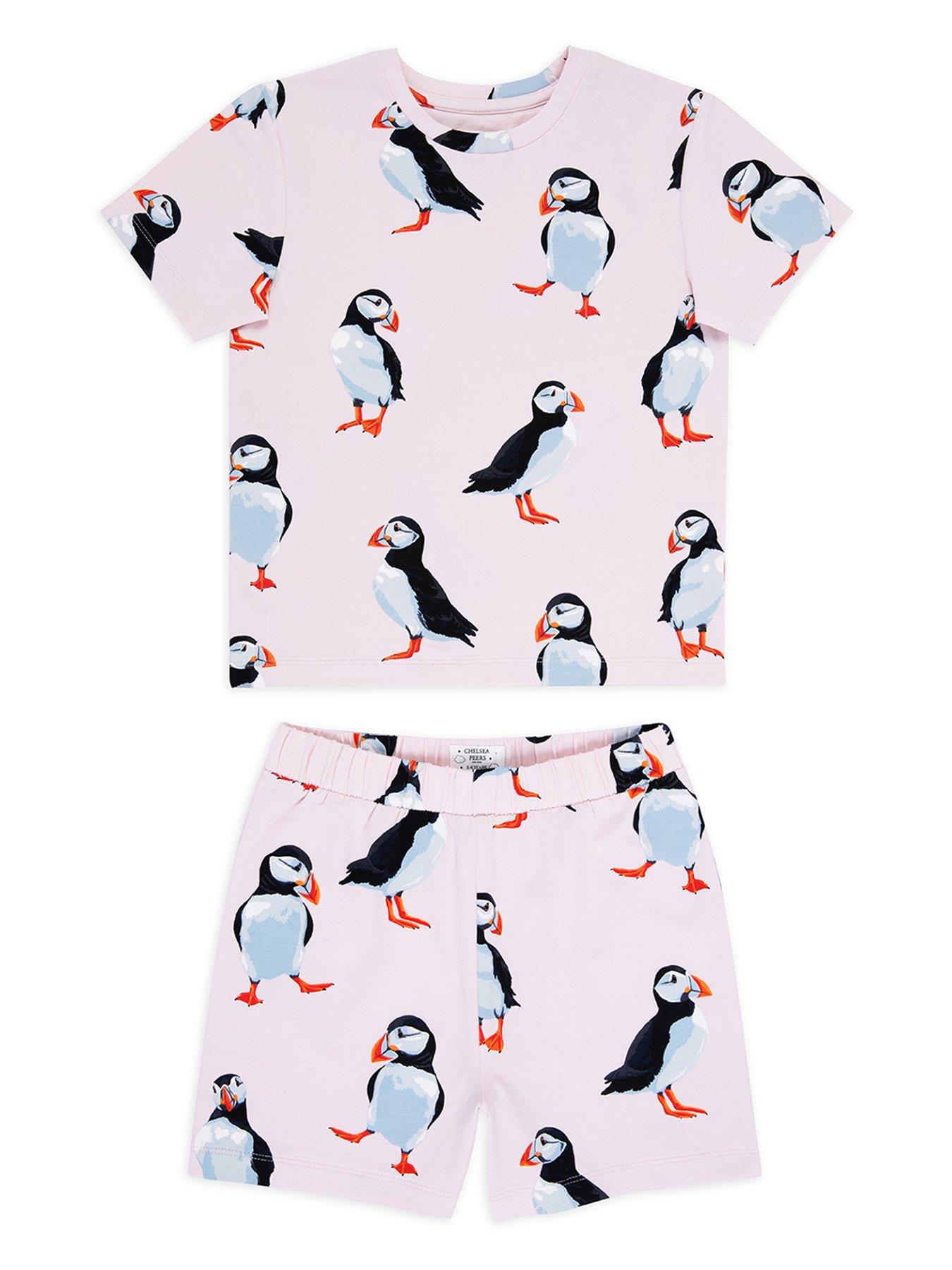 undefined Kids Unisex Puffin Crew Neck T-shirt And Short Pyjama Set - Pink