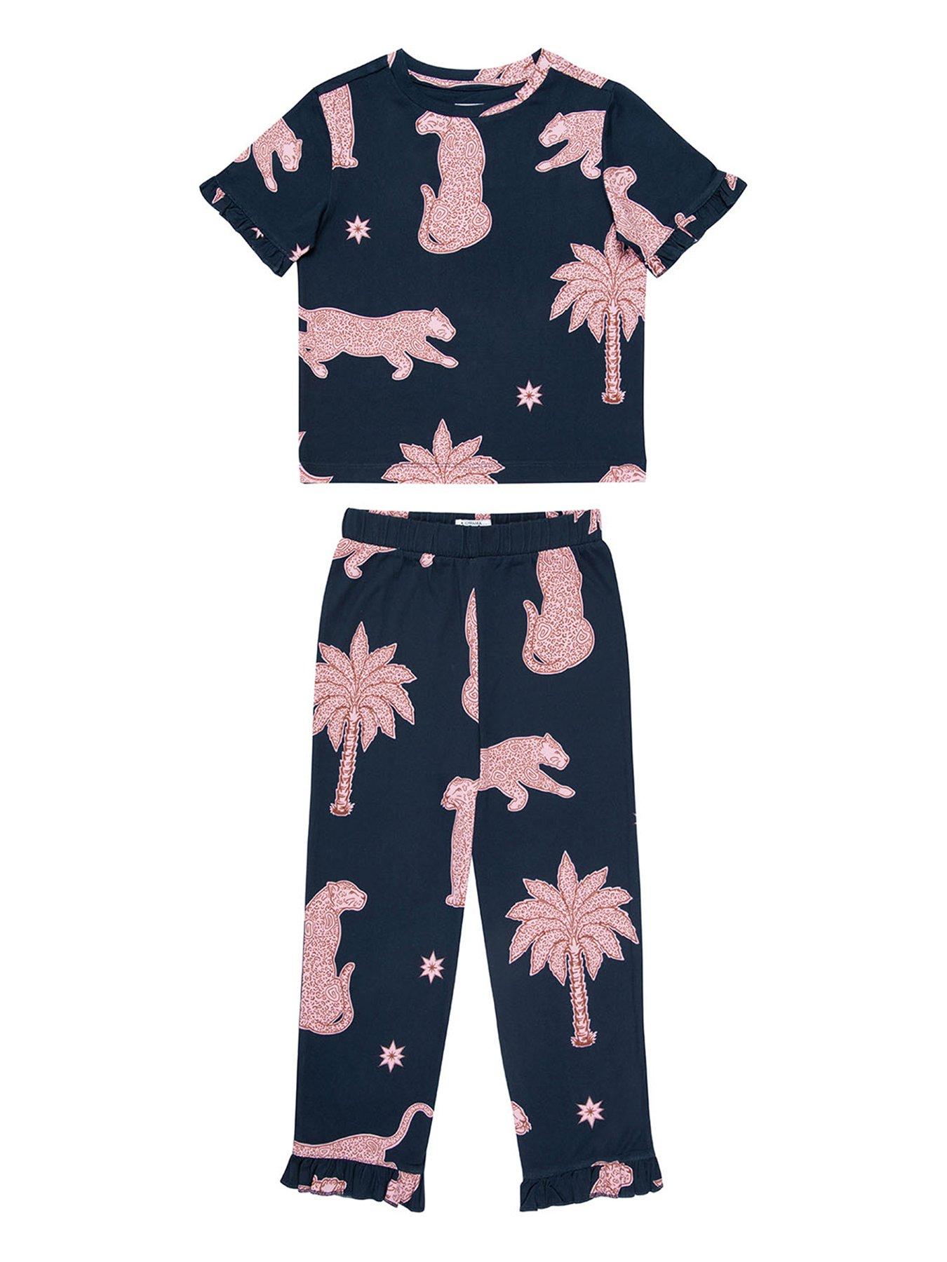 undefined Unisex Kids Abstract Shapes Leopards Tshirt And Regular Long Bottom Pyjama Set - Navy