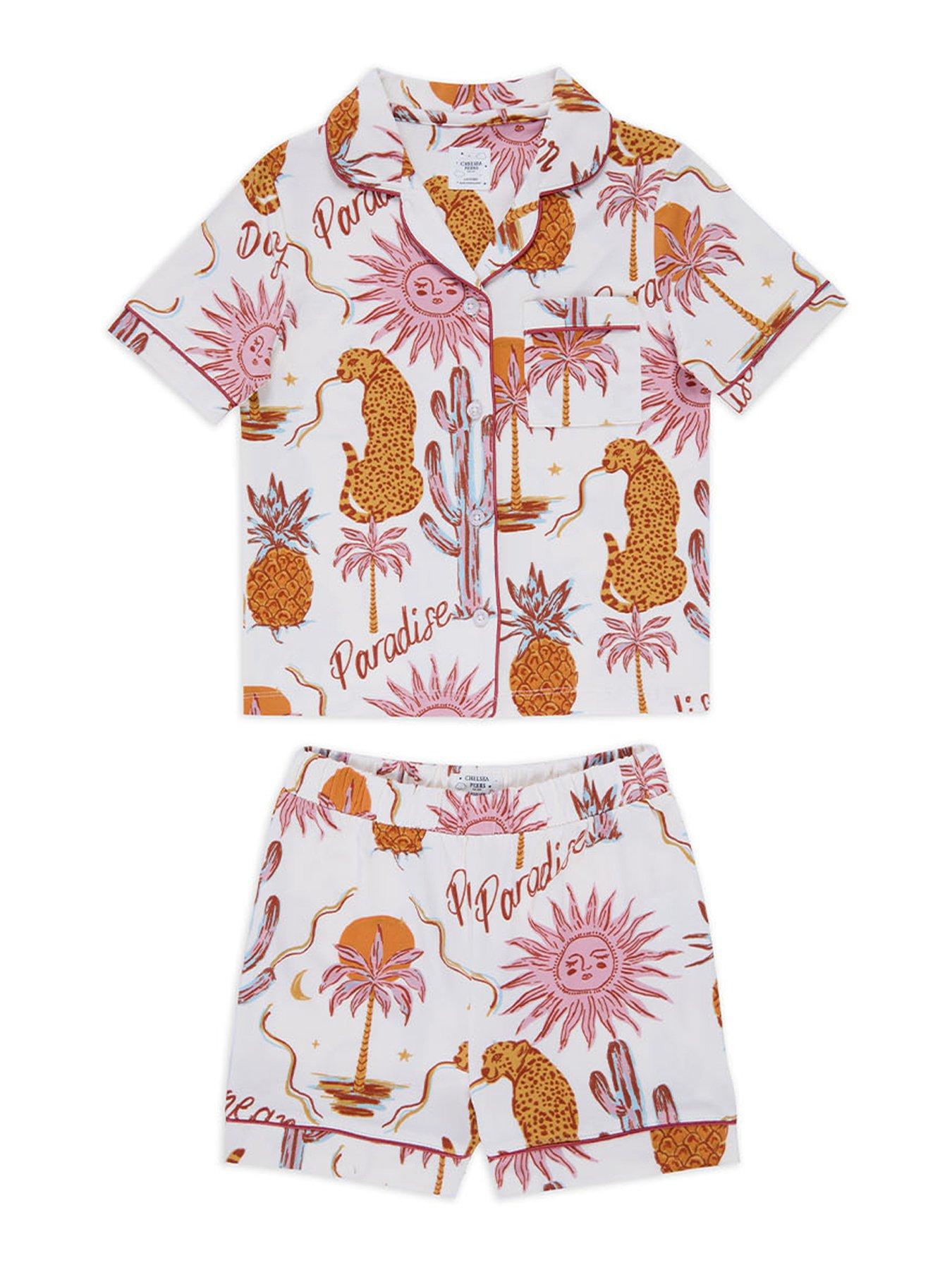 undefined Unisex Kids Daydreamer Paradise Print Short Sleeve Revere And Short Pyjama Set - Cream