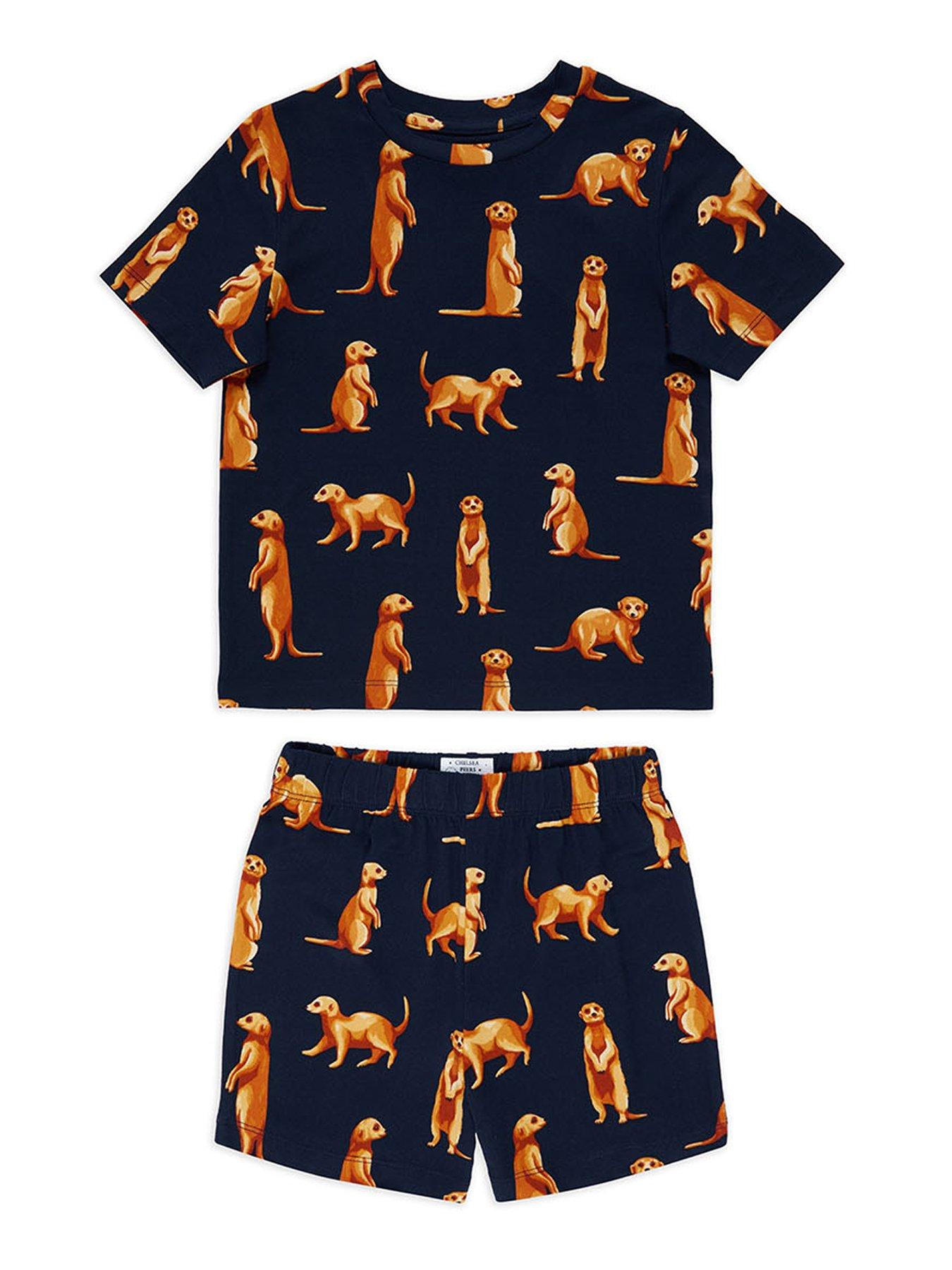 undefined Unisex Kids Meerkat Print T-shirt And Short Pyjama Set - Navy