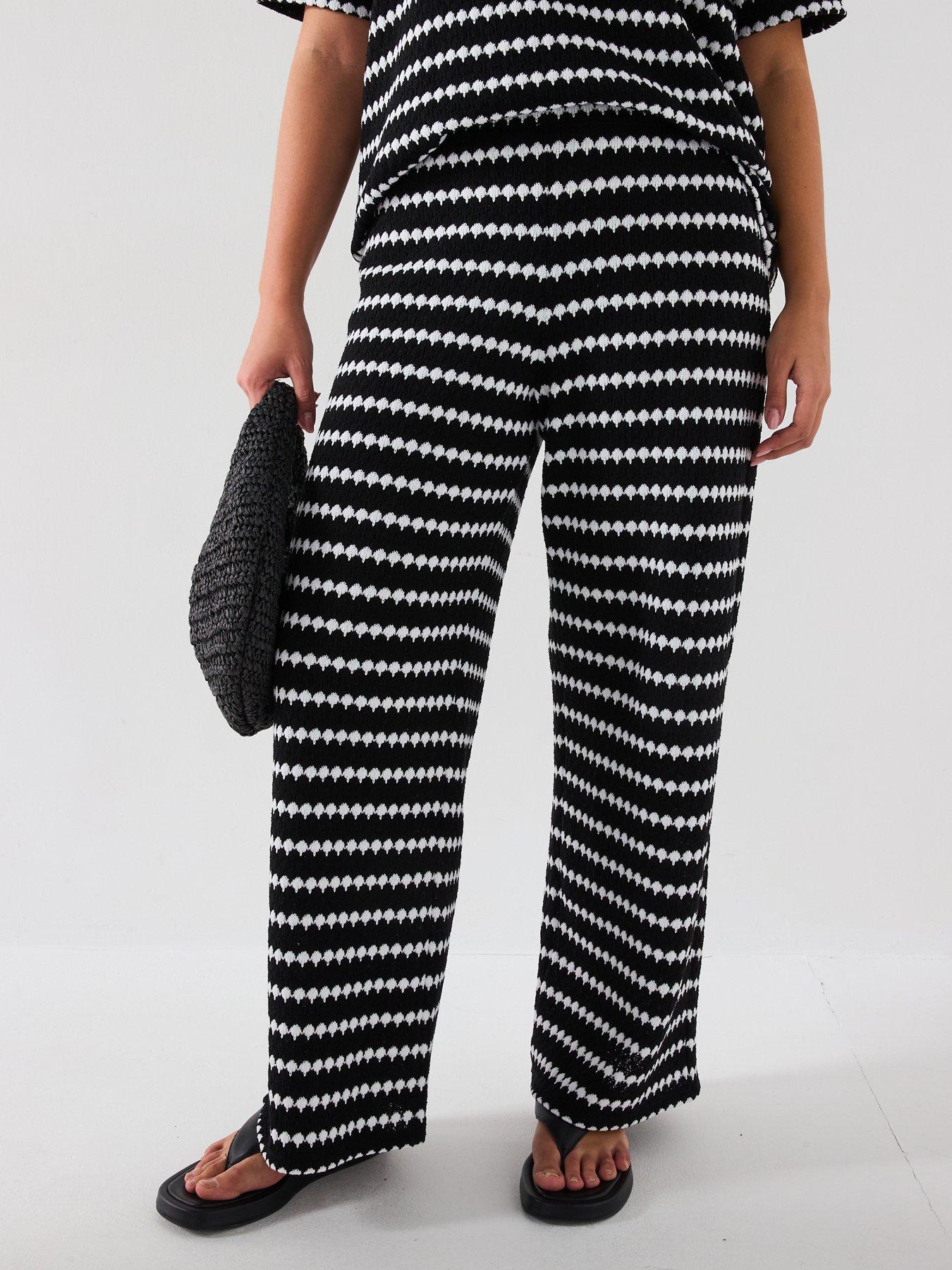V by Very Curve Crochet Stripe Trouser Co-Ord - Black