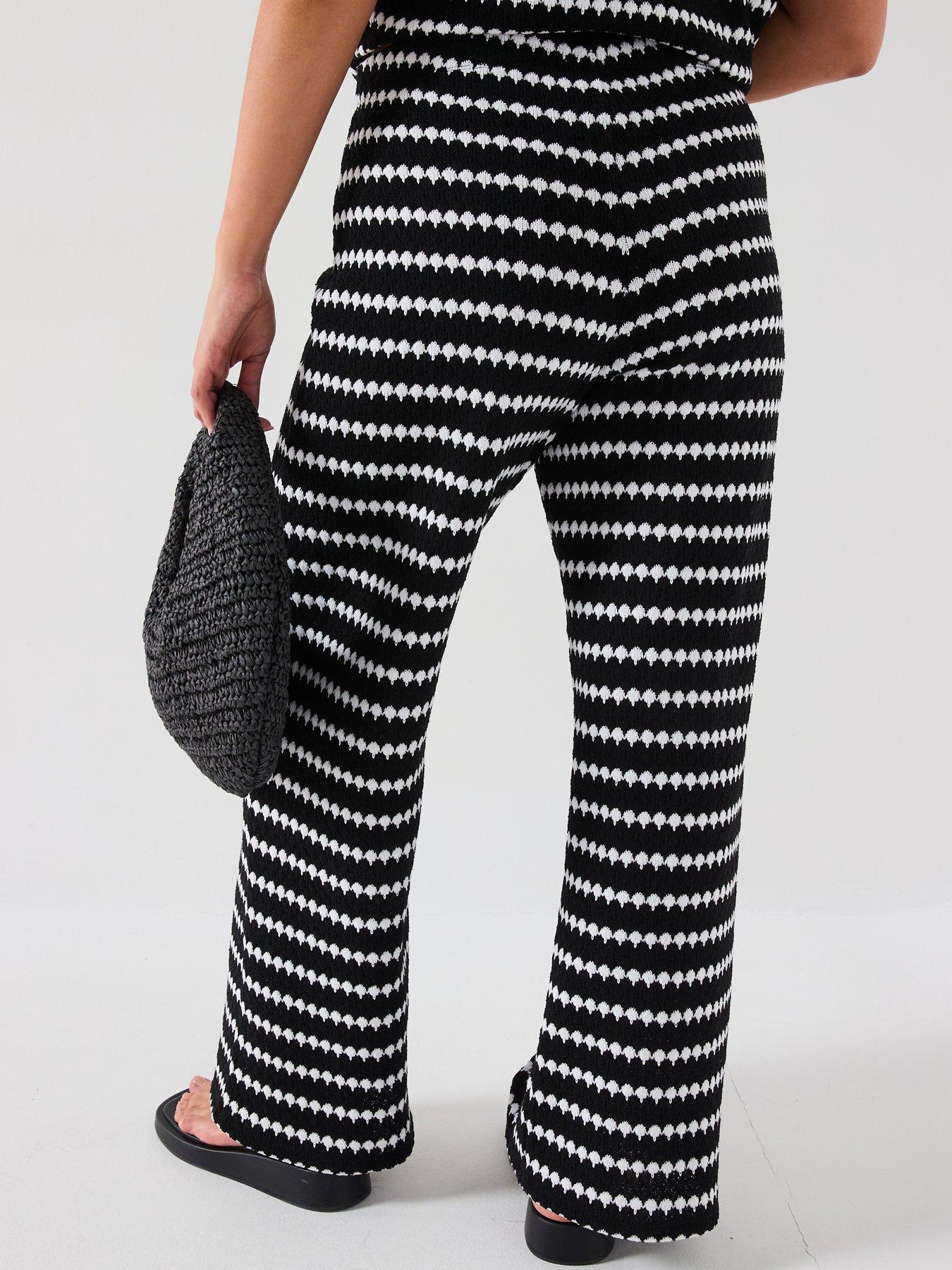 Image 2 of 6 of V by Very Curve Crochet Stripe Trouser Co-Ord - Black