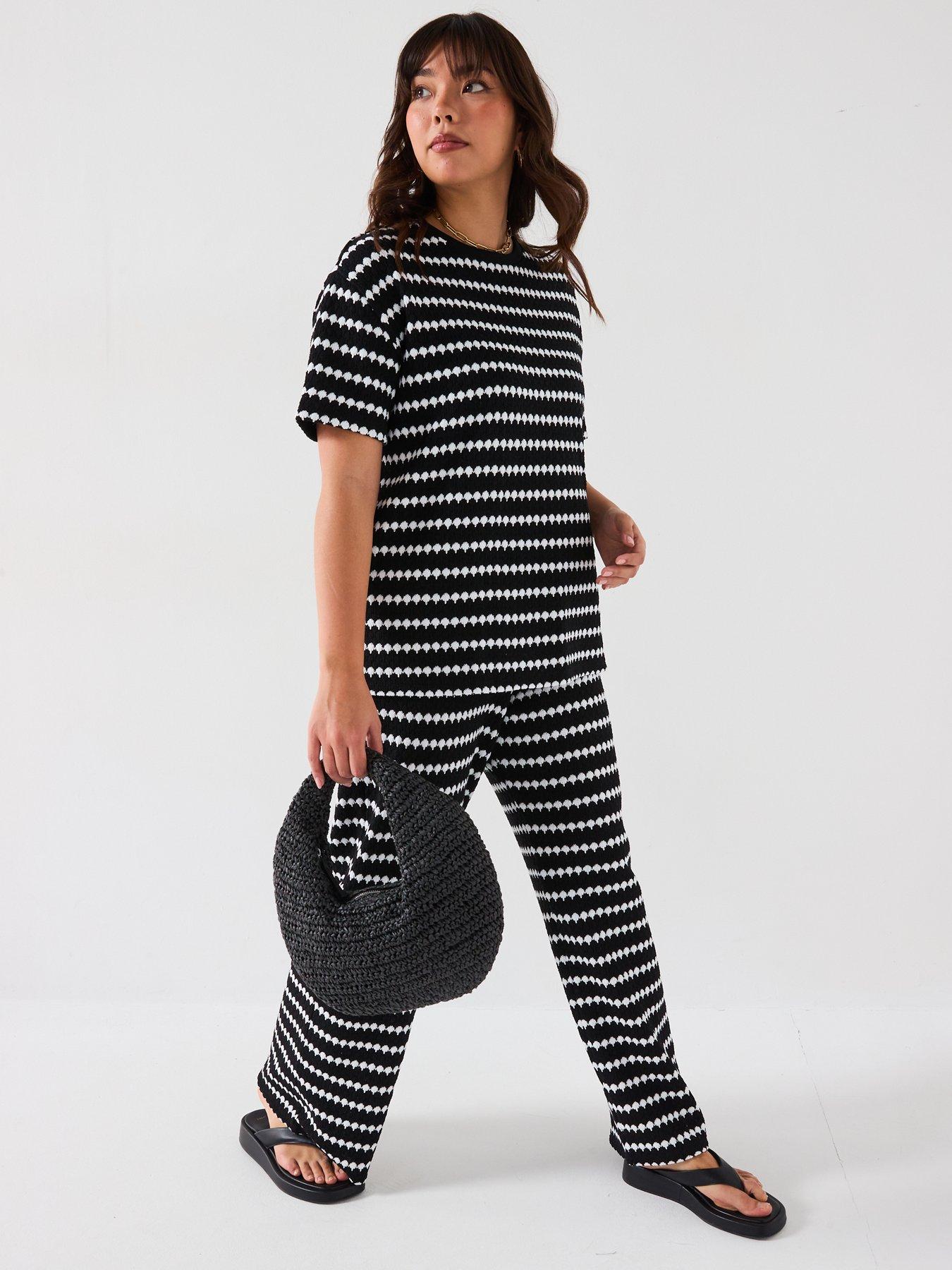 Image 3 of 6 of V by Very Curve Crochet Stripe Trouser Co-Ord - Black
