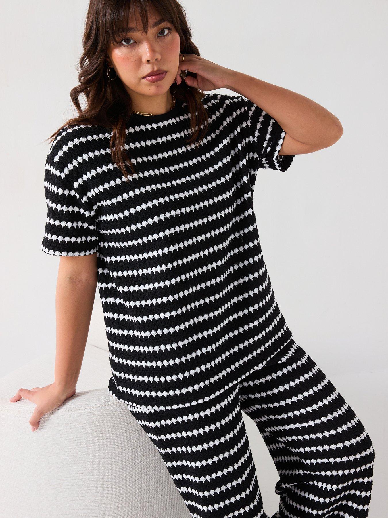 Image 4 of 6 of V by Very Curve Crochet Stripe Trouser Co-Ord - Black