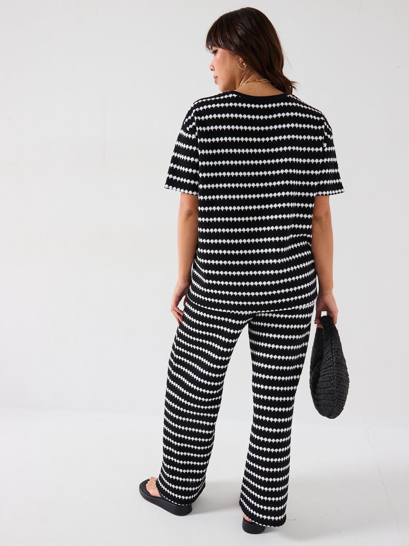 Image 5 of 6 of V by Very Curve Crochet Stripe Trouser Co-Ord - Black