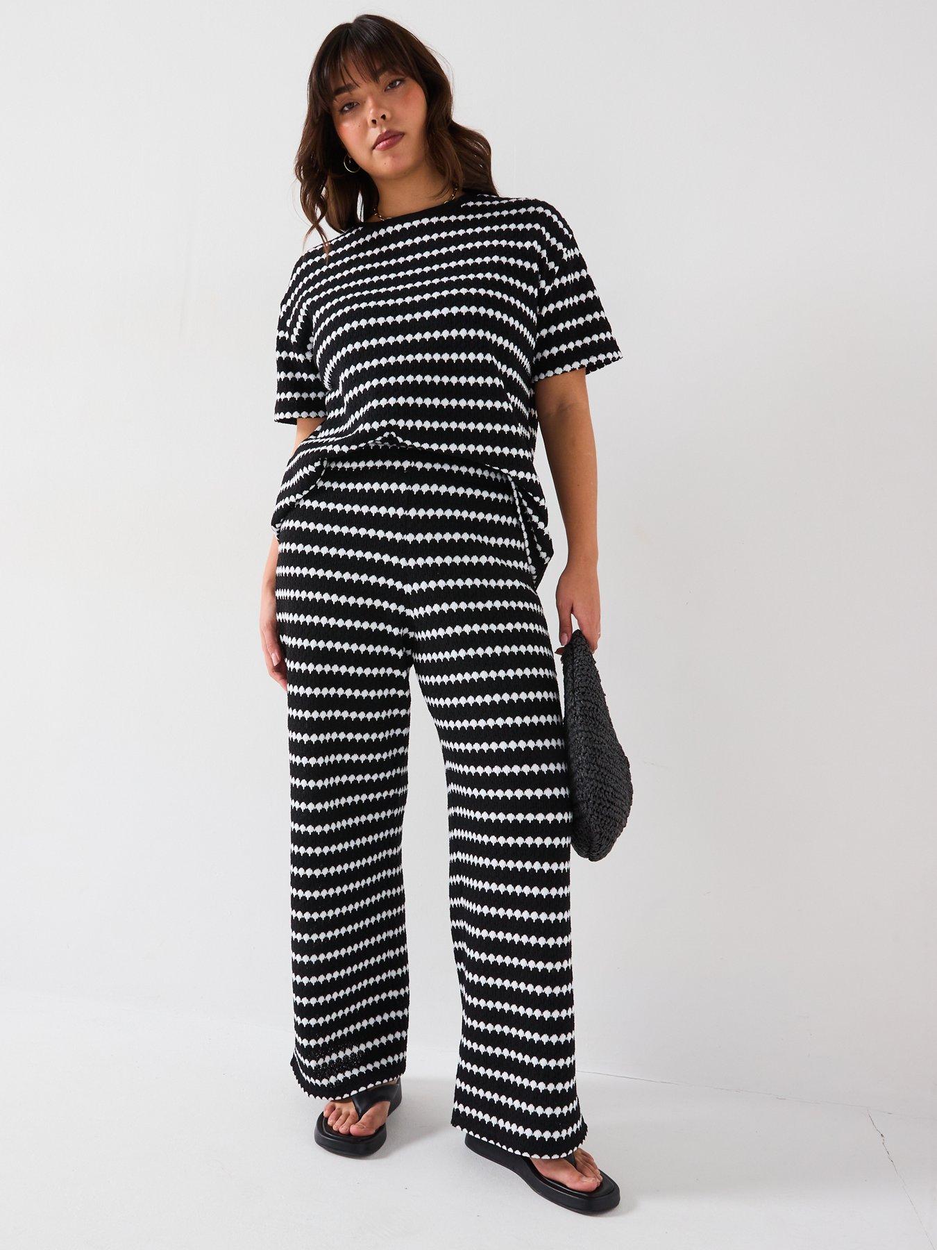 Image 6 of 6 of V by Very Curve Crochet Stripe Trouser Co-Ord - Black