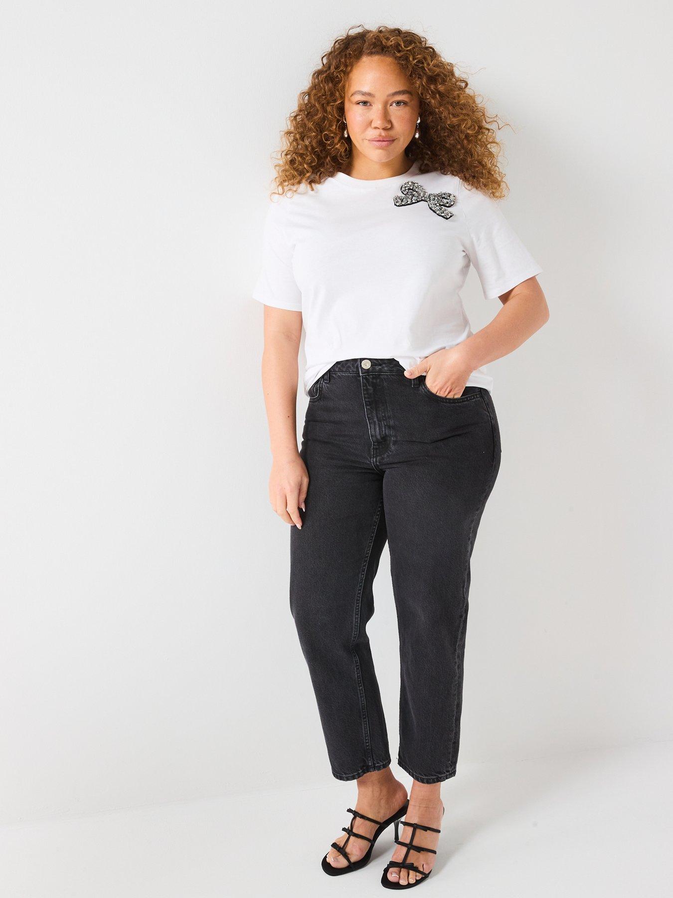 Image 3 of 6 of V by Very Curve Diamante Bow T-shirt