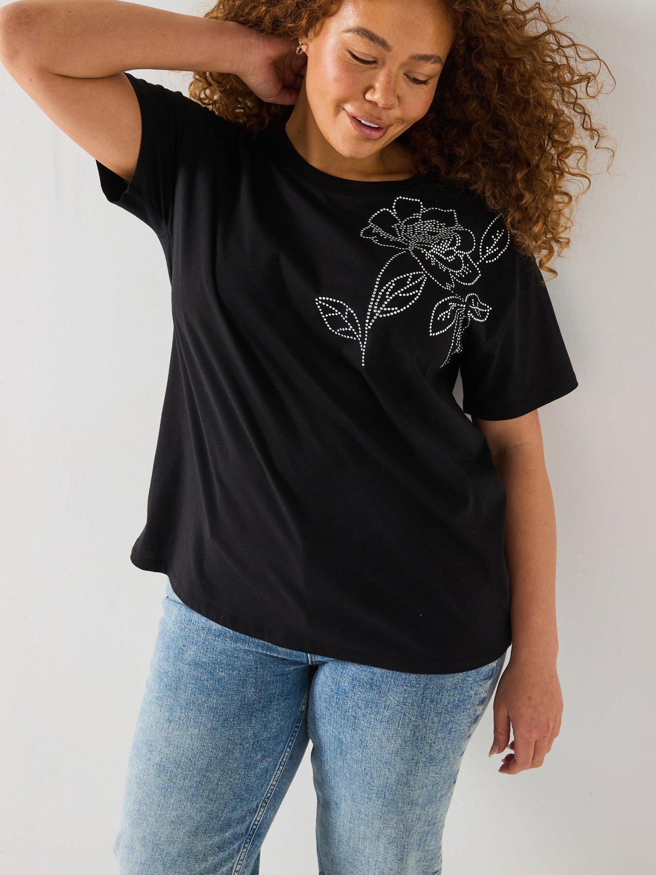 undefined Diamante Floral Motif T-Shirt - Black