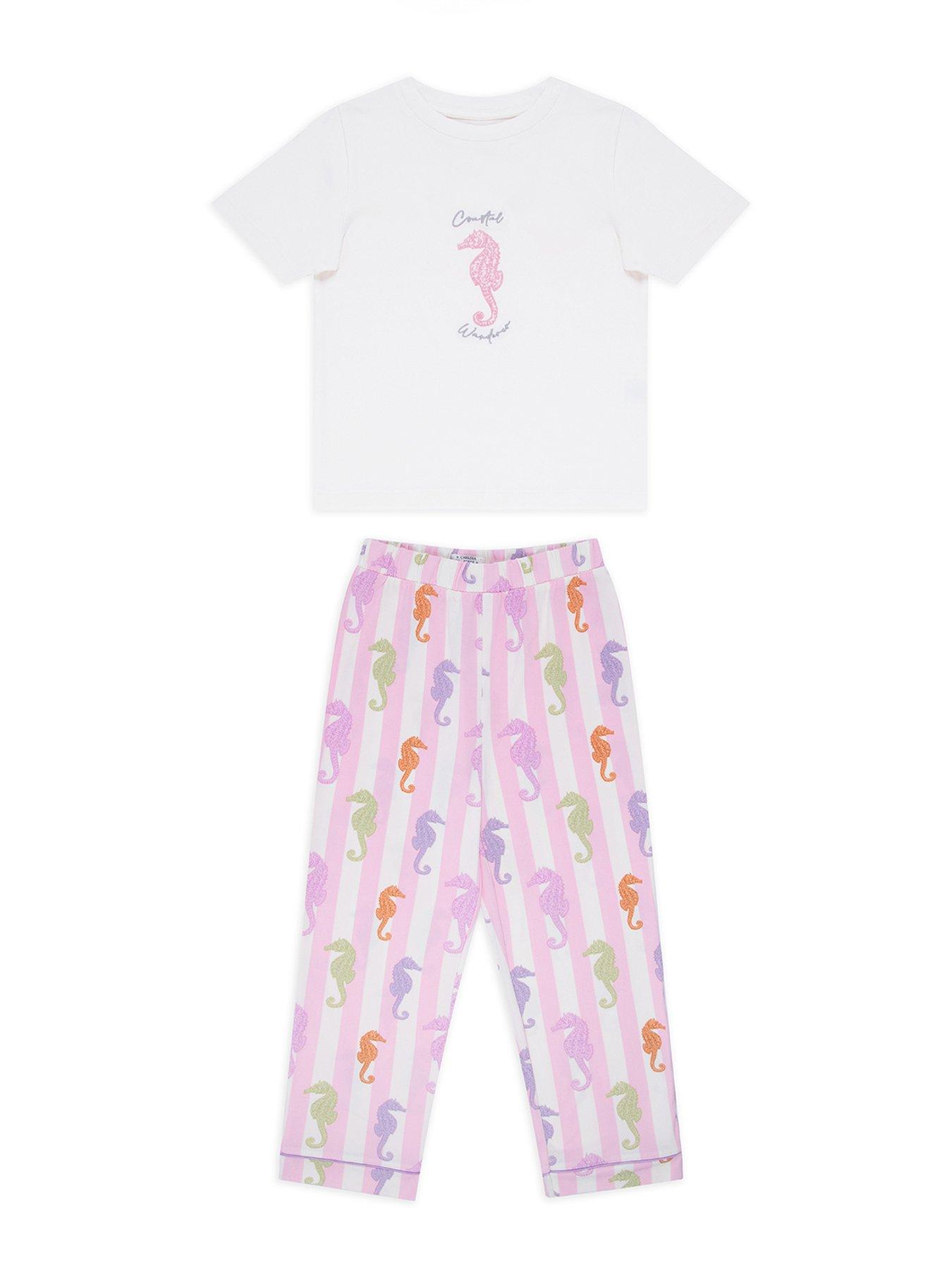 undefined Kids Unisex Seahorse Stripe Short Sleeve Top Pyjamas - Pink