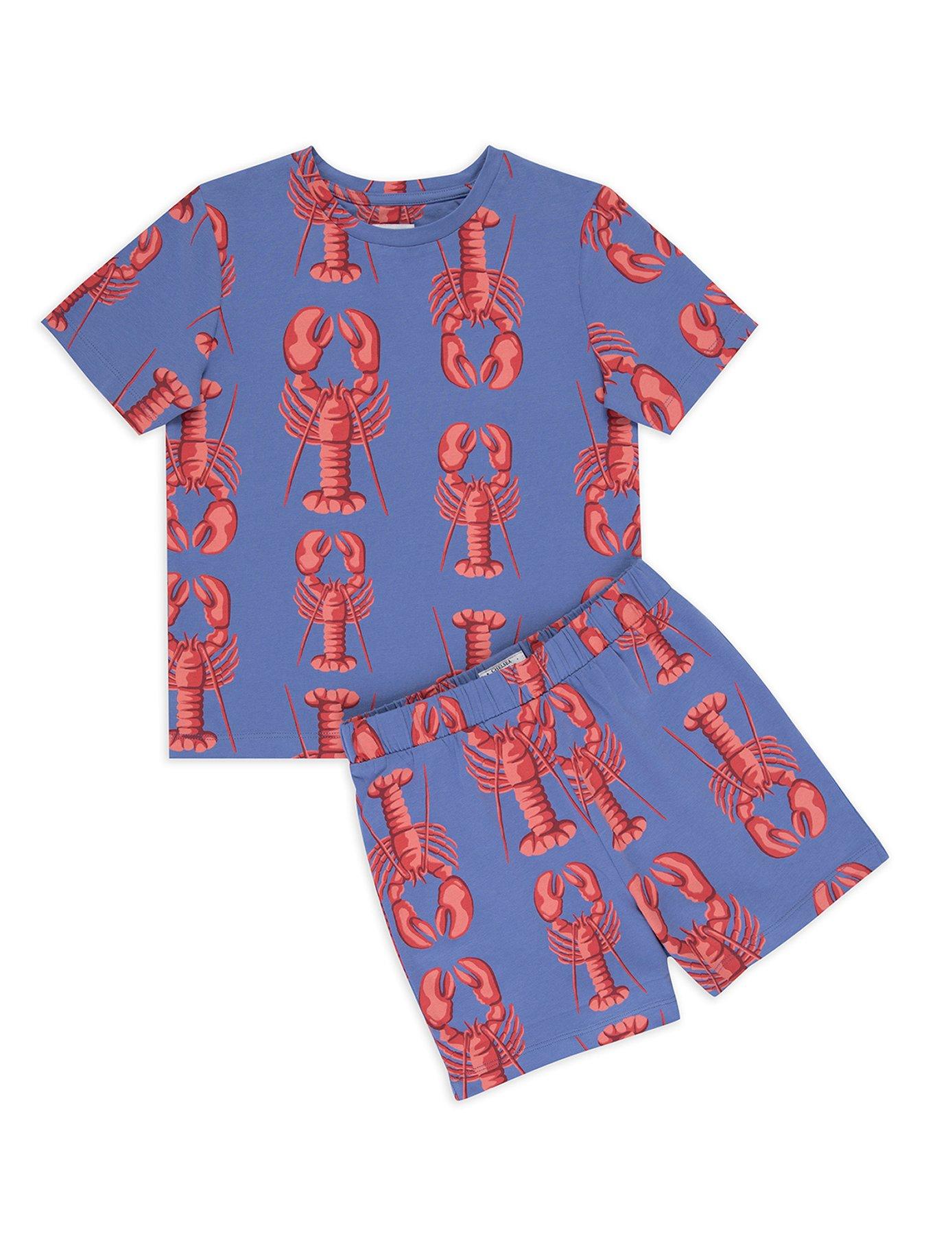 undefined Unisex Kids Lobster Stripe Crew Neck T-shirt And Short Pyjama Set - Blue
