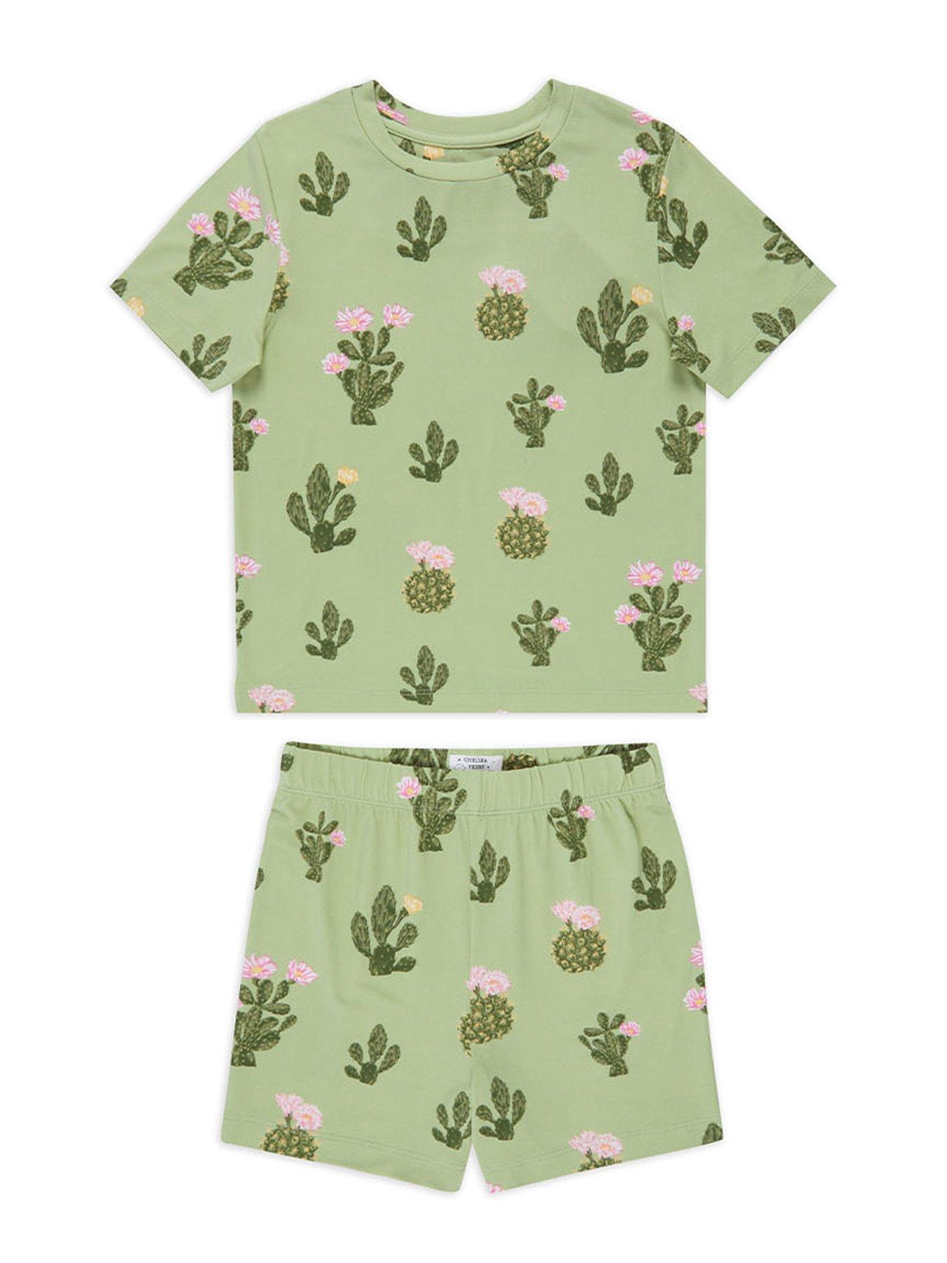 undefined Unisex Kids Detailed Cacti Print T-shirt And Short Pyjama Set - Khaki