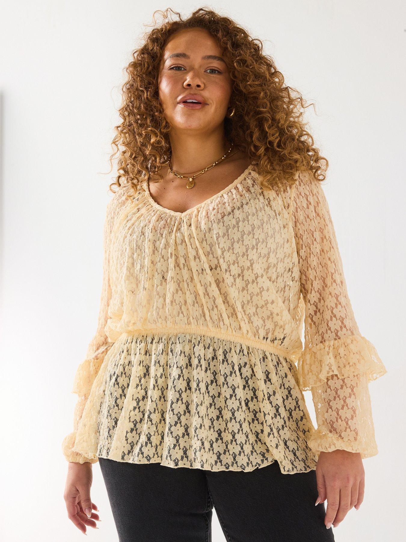 undefined Lace Frill Sleeve Top