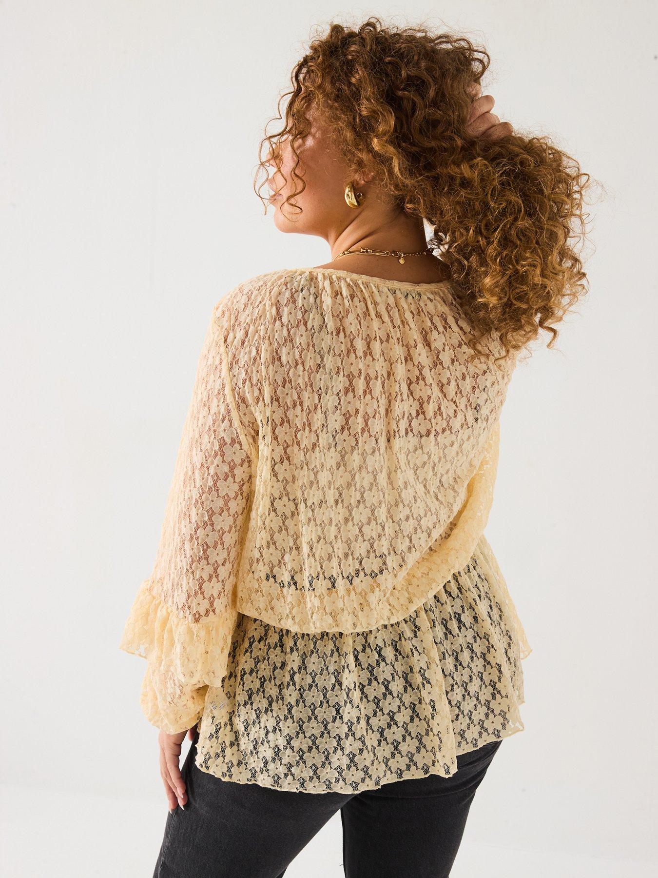 Image 2 of 6 of V by Very Curve Lace Frill Sleeve Top
