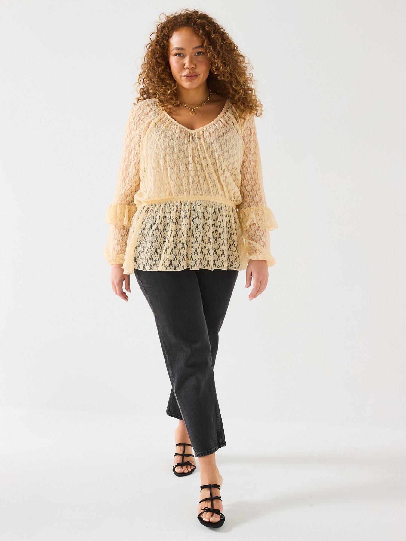Image 3 of 6 of V by Very Curve Lace Frill Sleeve Top
